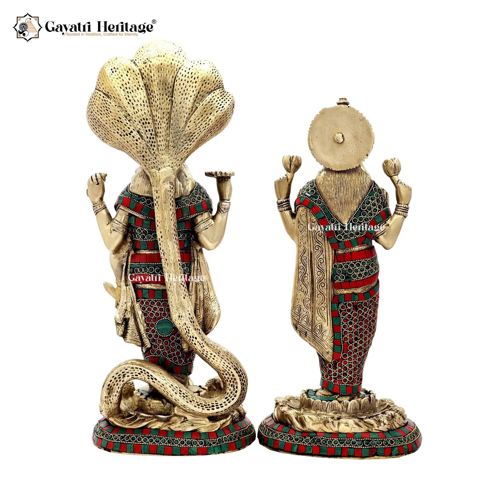 Brass Vishnu Laxmi Statue – Divine Couple for Prosperity and Protection