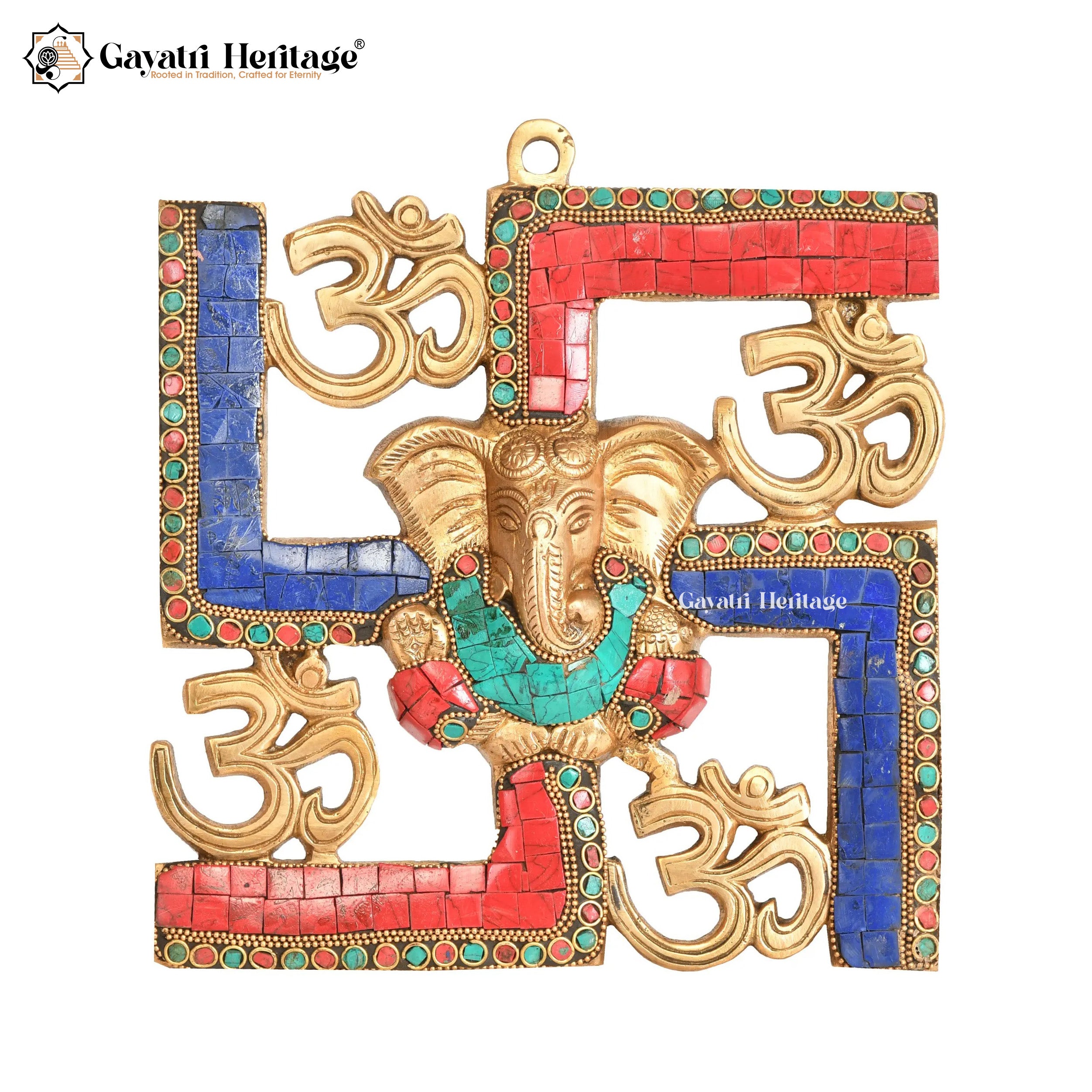 Brass Swastik Ganesh – Stone Work Wall Hanging Decor | Gayatri Heritage