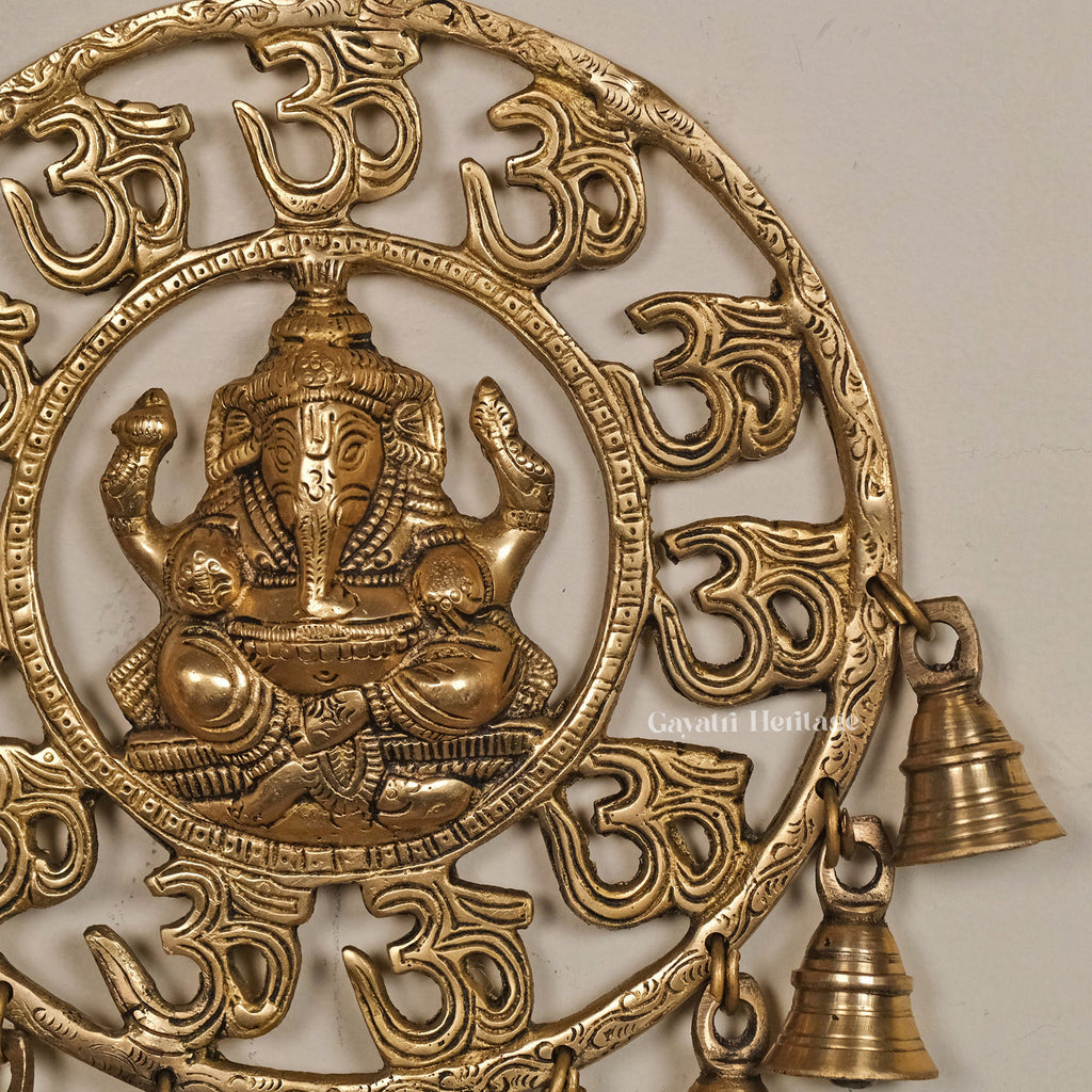 Brass Wall Hanging Ganesha – Om Decor with Bells