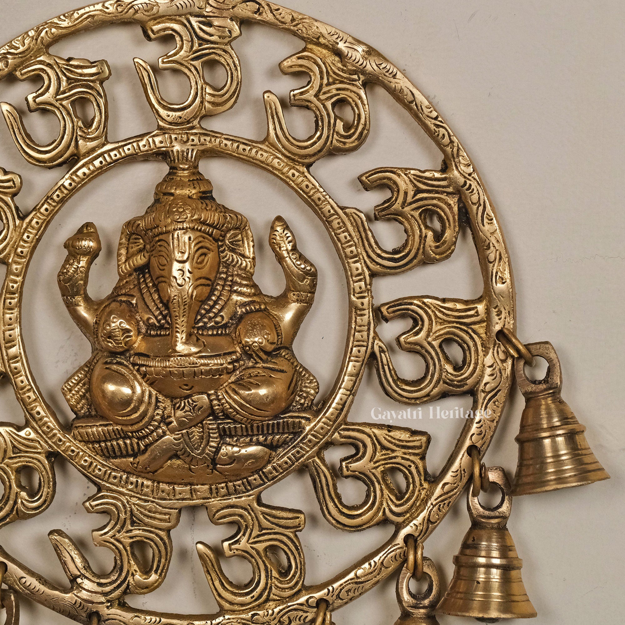 Brass Wall Hanging Ganesha – Om Decor with Bells