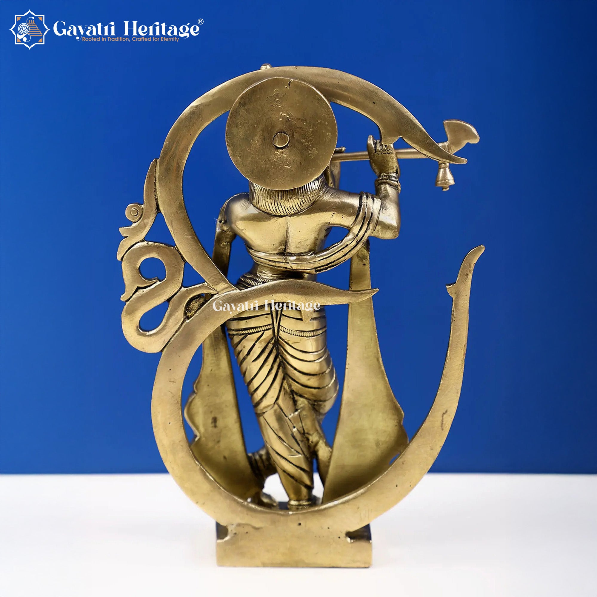 Brass Krishna Idol with Om Back – Divine Harmony Décor | Gayatri Heritage