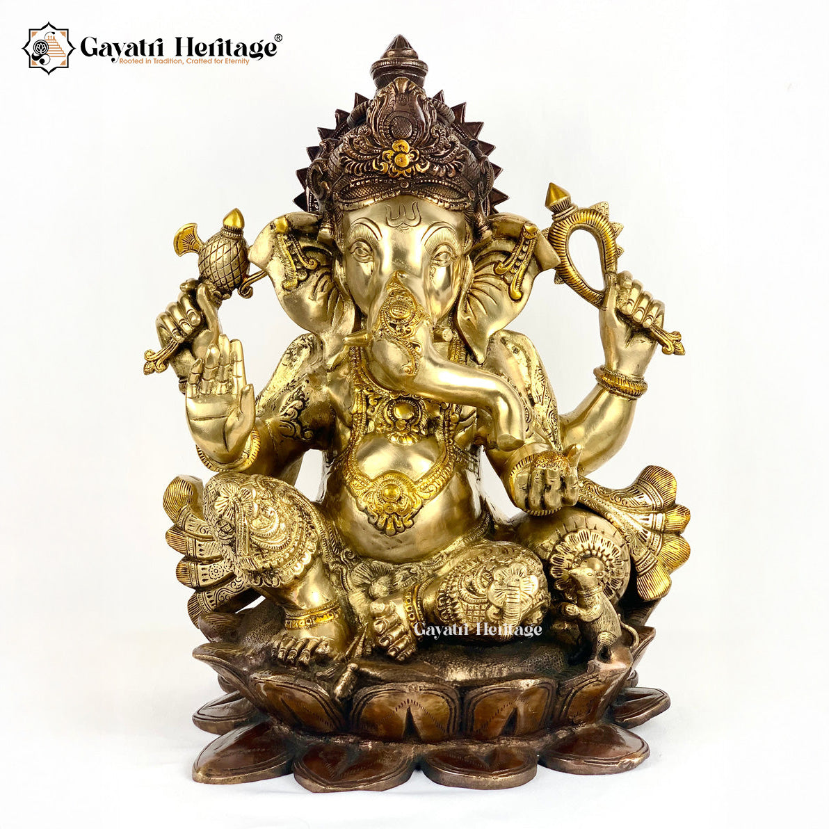 Brass Lord Ganpati on Lotus Base – Auspicious Home Idol | Gayatri Heritage