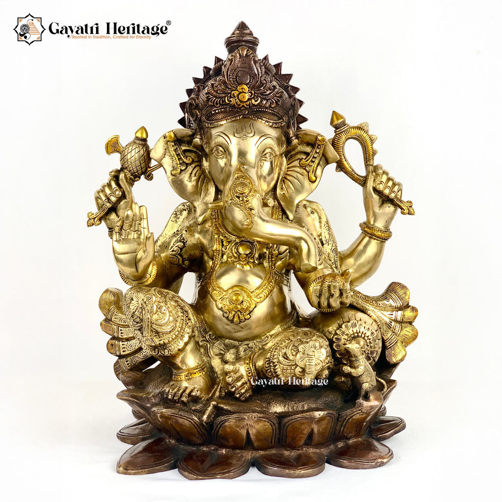 Brass Lord Ganpati on Lotus Base – Auspicious Home Idol | Gayatri Heritage