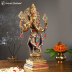 Brass Krishna Playing Flute – Stone Work Art Idol | Gayatri Heritage