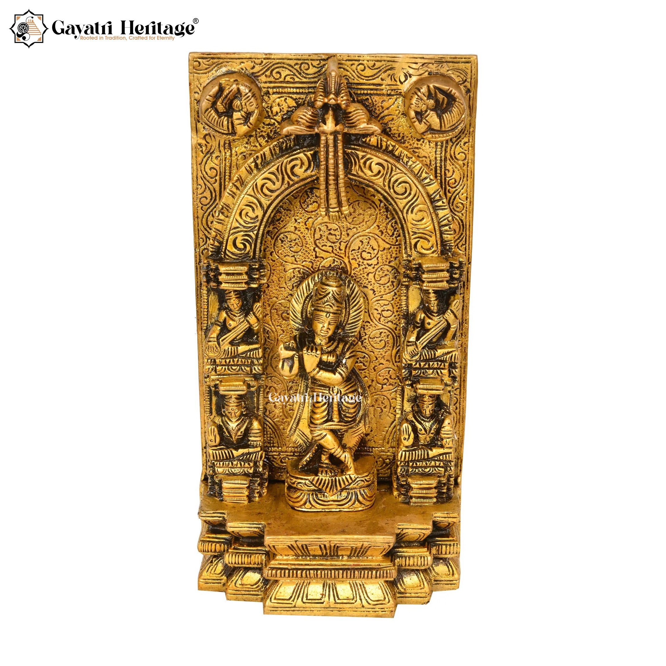 Brass Krishna with Flute & 4 Gopis – Ras Leela Idol | Gayatri Heritage