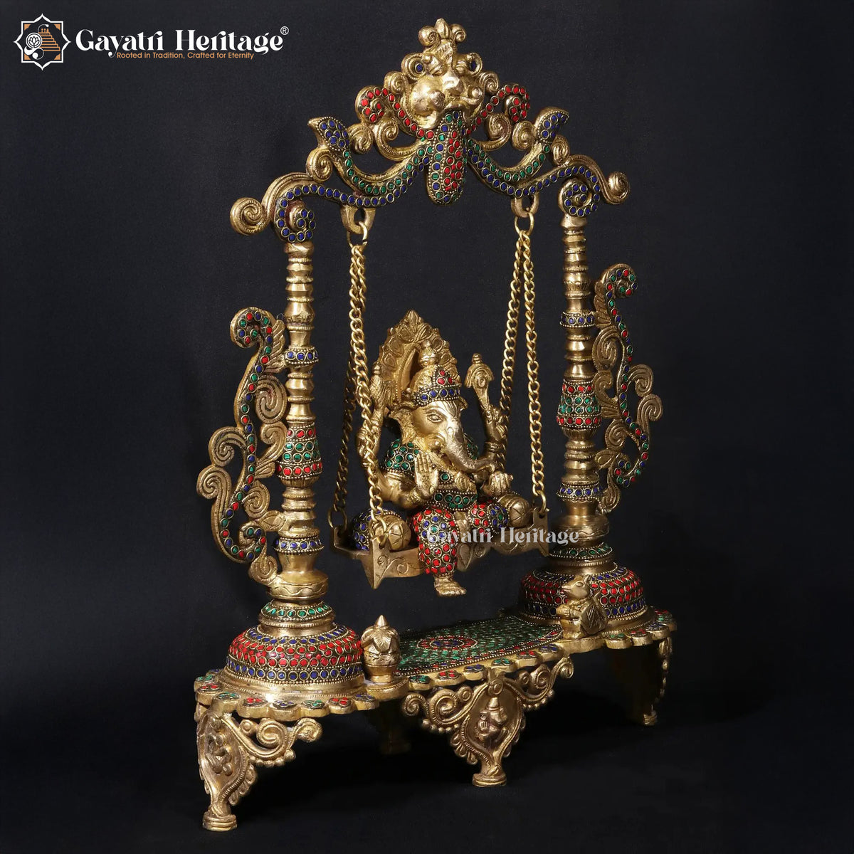 Brass Vinayagar Jhula with Stone Work – Divine Swing of Lord Ganesha