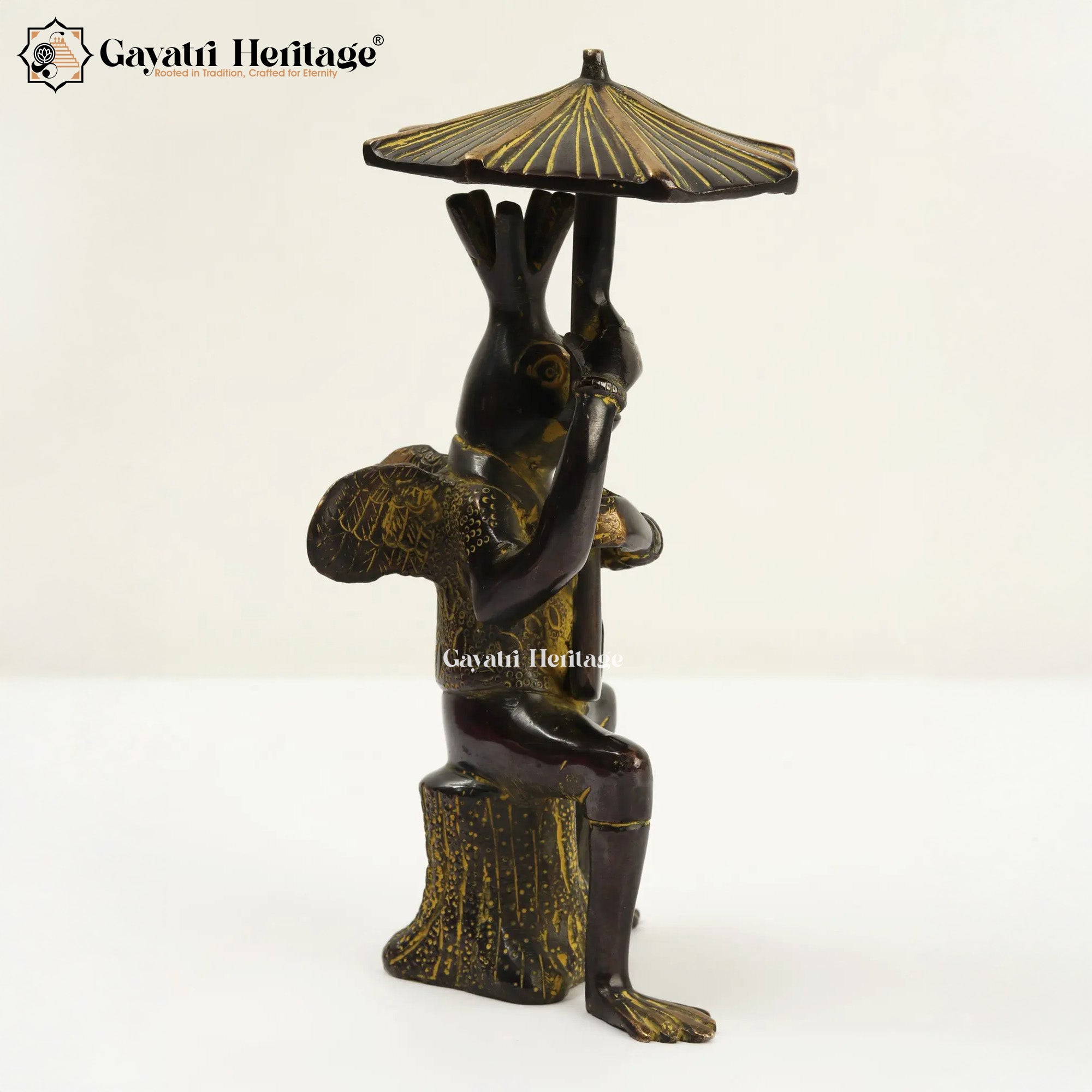 Brass Frog with Umbrella – Quirky Home Decor Showpiece | Gayatri Heritage