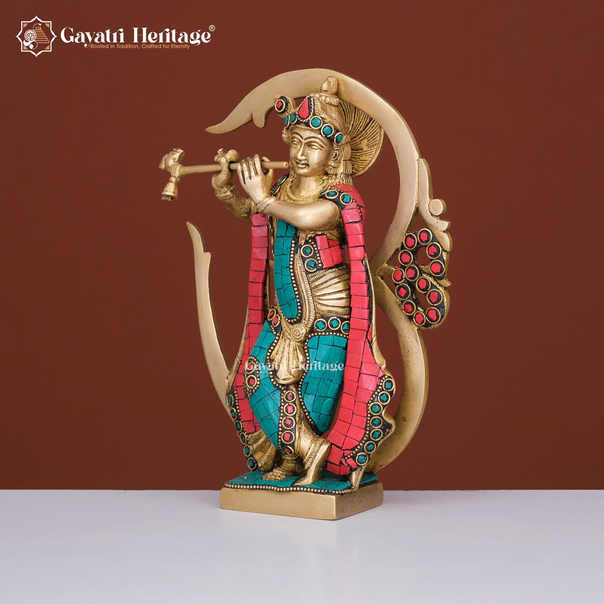 Brass Krishna Statue – Divine Om Design on Back