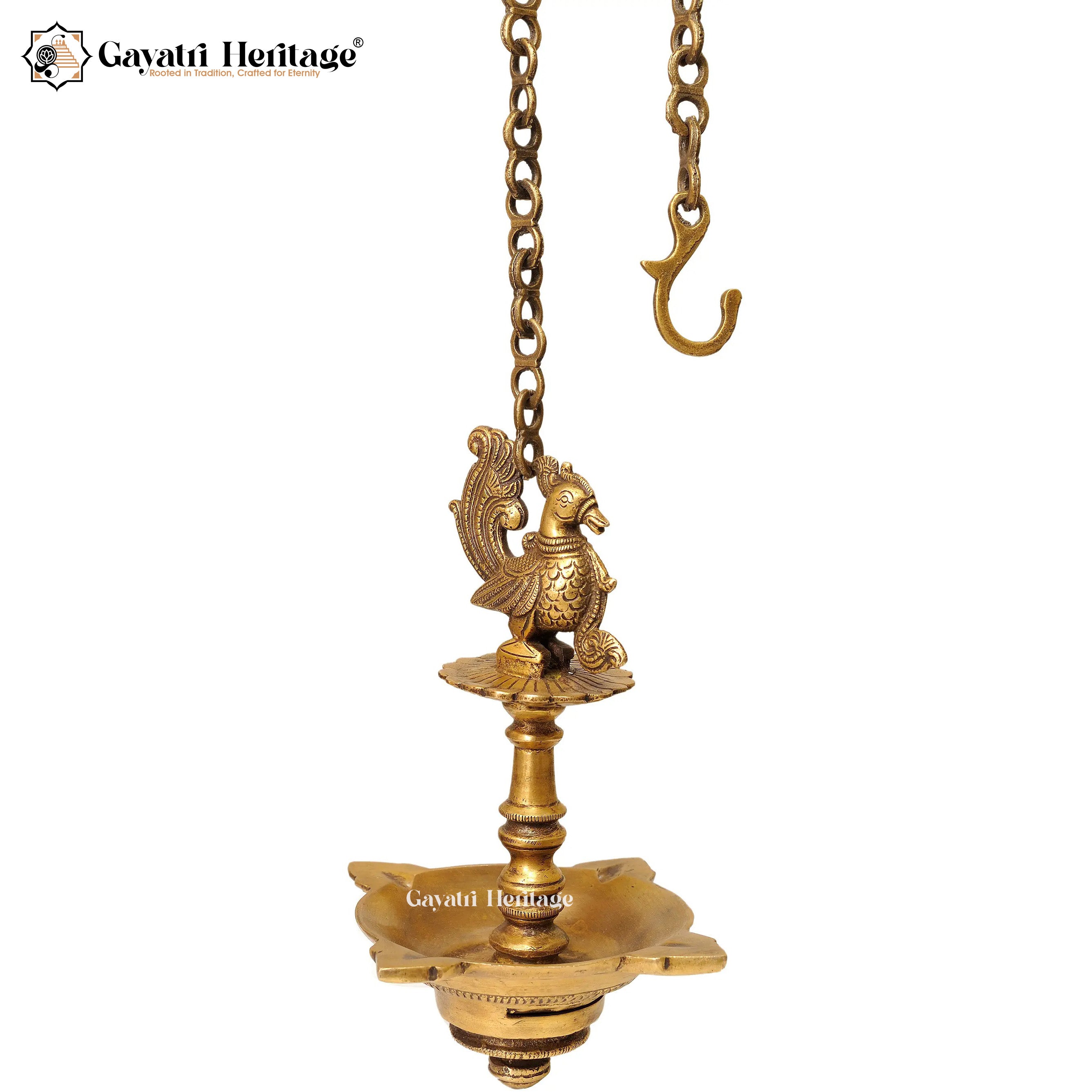 Brass Peacock Hanging Lamp – Traditional Lighting Décor | Gayatri Heritage