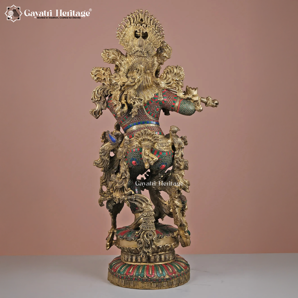 Brass Krishna Statue in Premium Stone Work – Divine Craftsmanship