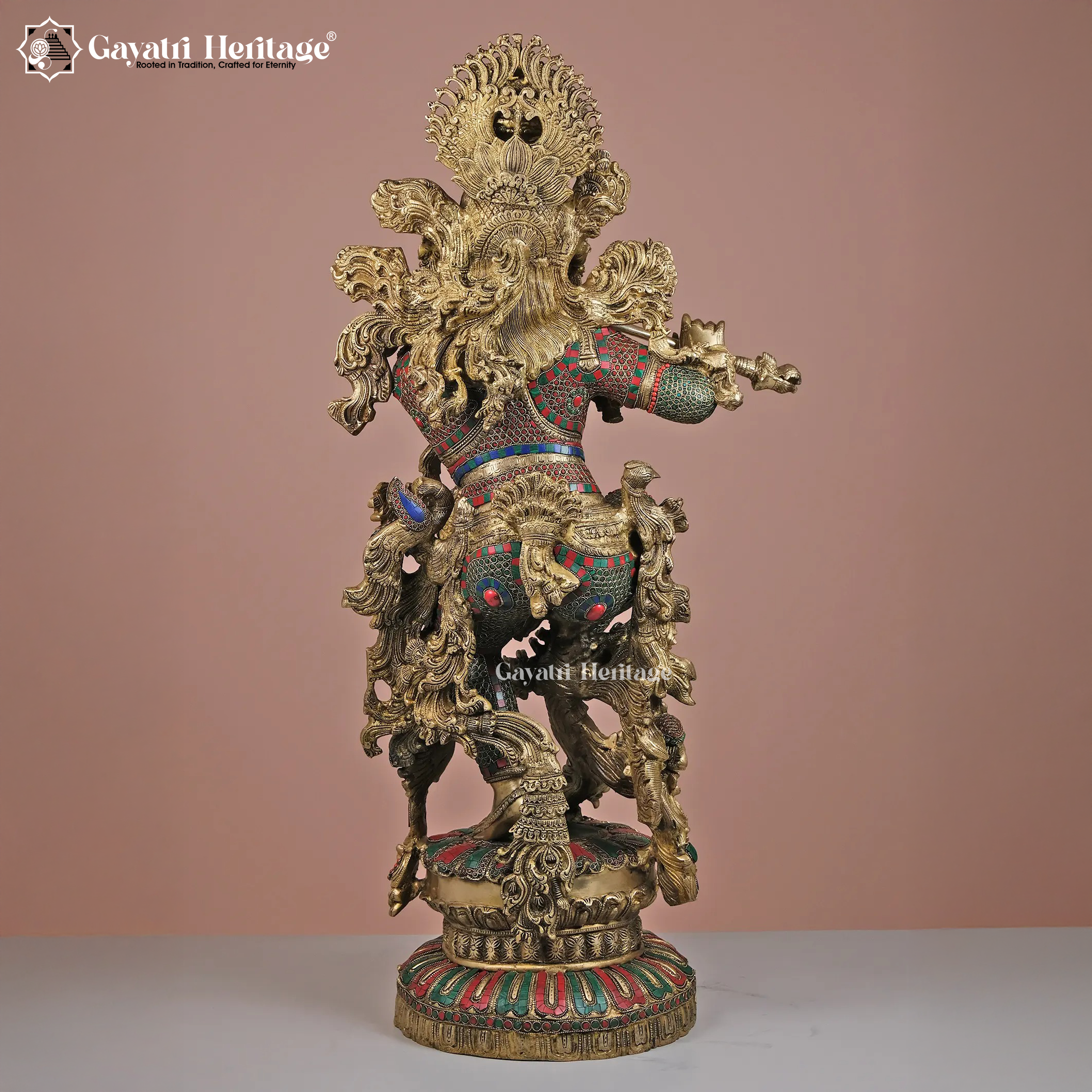 Brass Krishna Statue in Premium Stone Work – Divine Craftsmanship