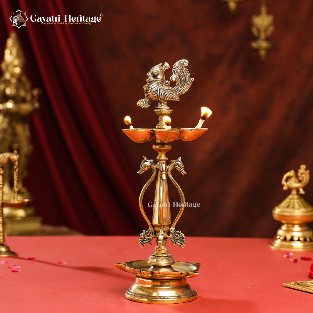 Brass Peacock Lamp – Traditional Diya Décor Piece | Gayatri Heritage