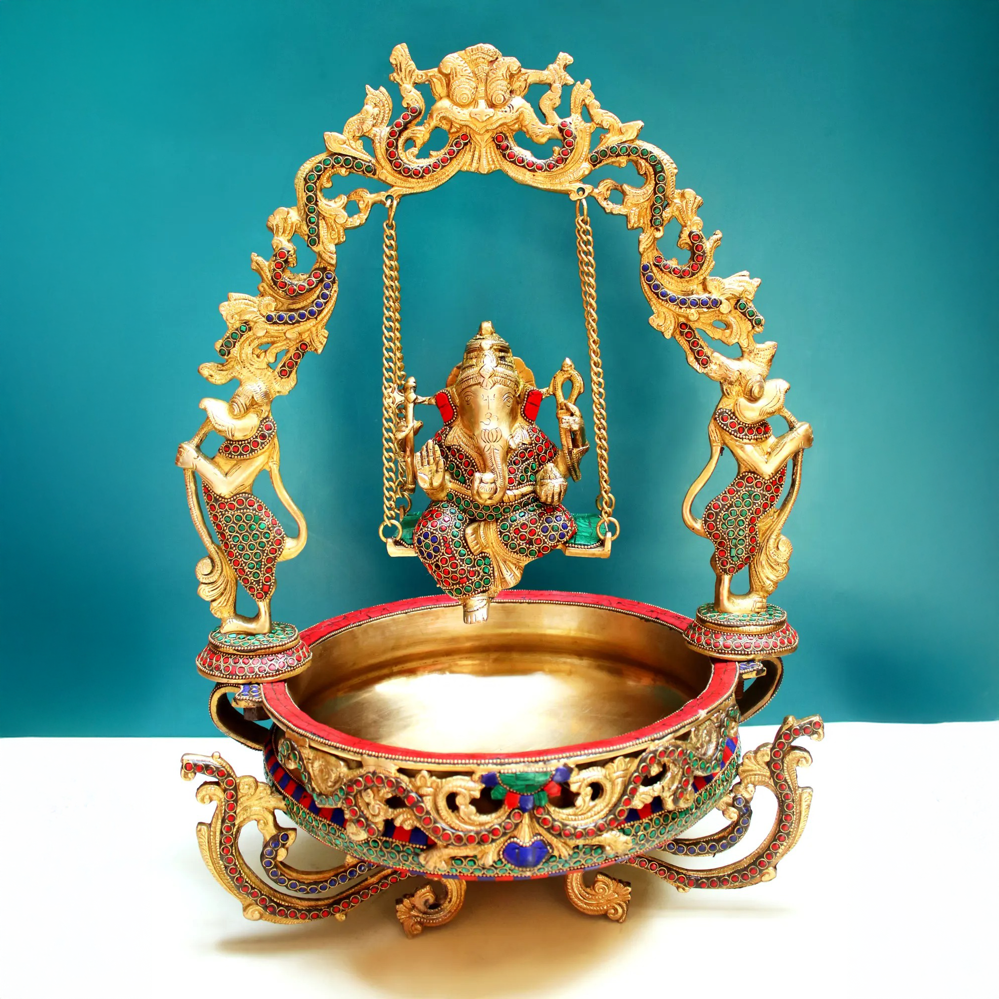 Brass Ganesha Urli Bowl – Decorative Floral Diya Urli | Gayatri Heritage