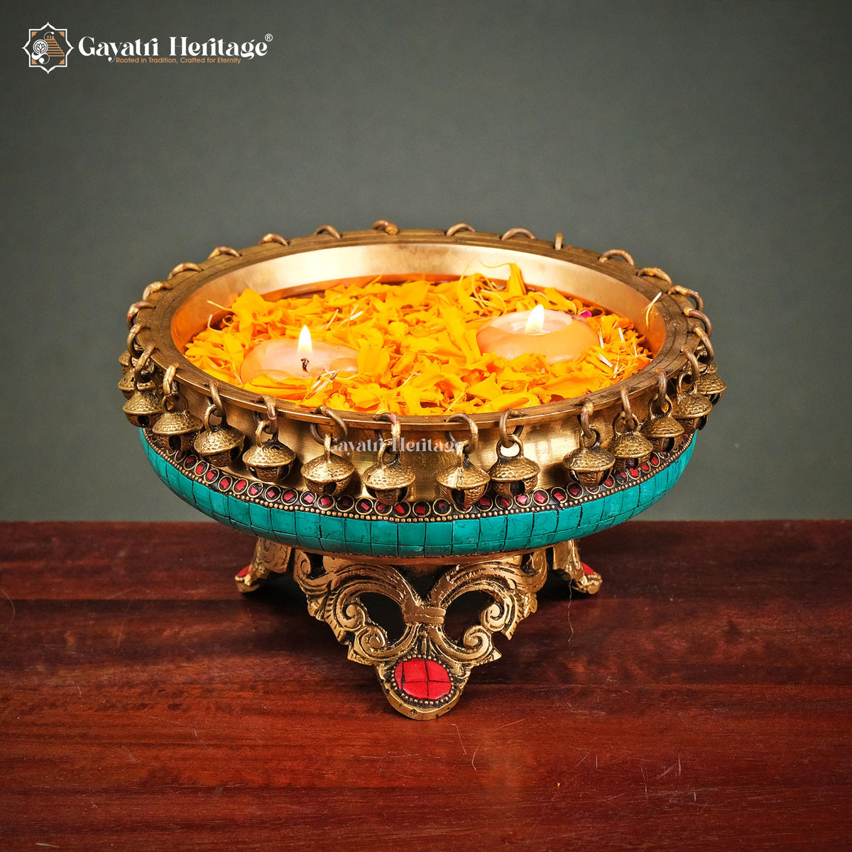 Brass Ghungroo Urli with Stonework – Elegant Décor | Gayatri Heritage