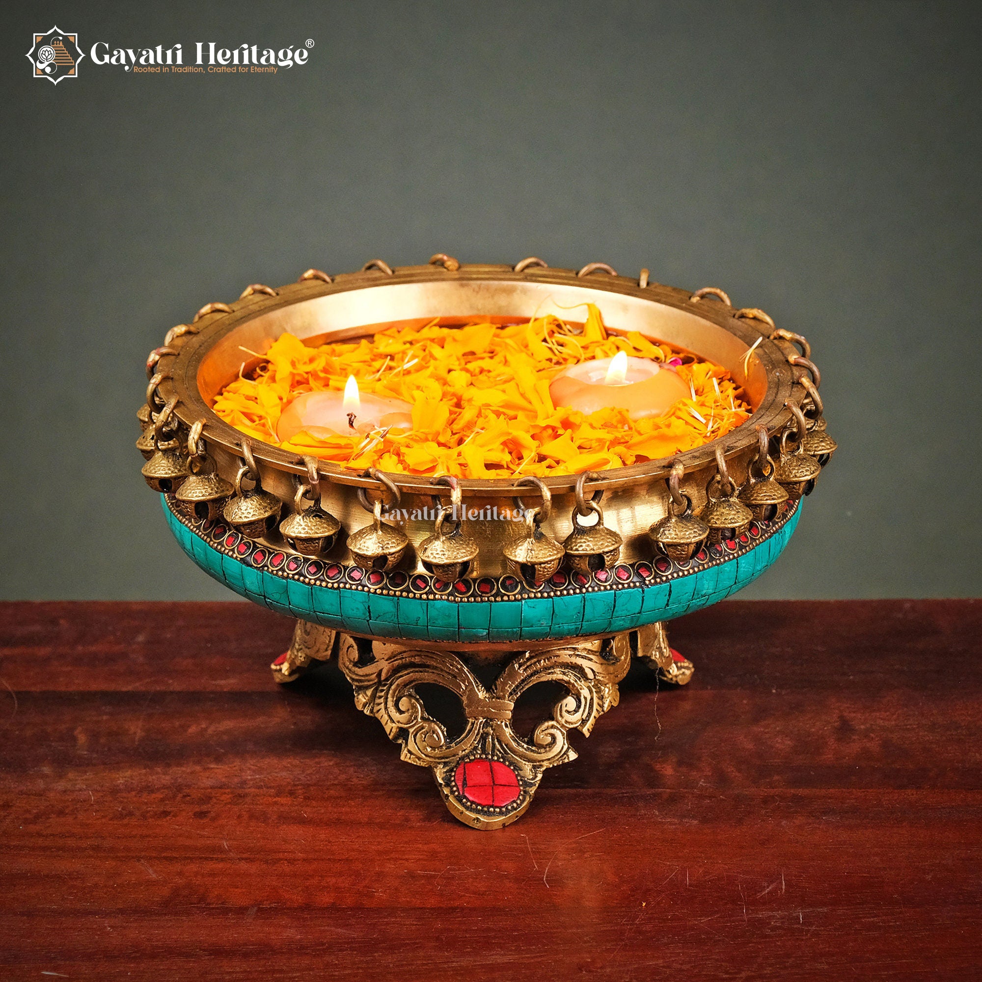 Brass Ghungroo Urli with Stonework – Elegant Décor | Gayatri Heritage