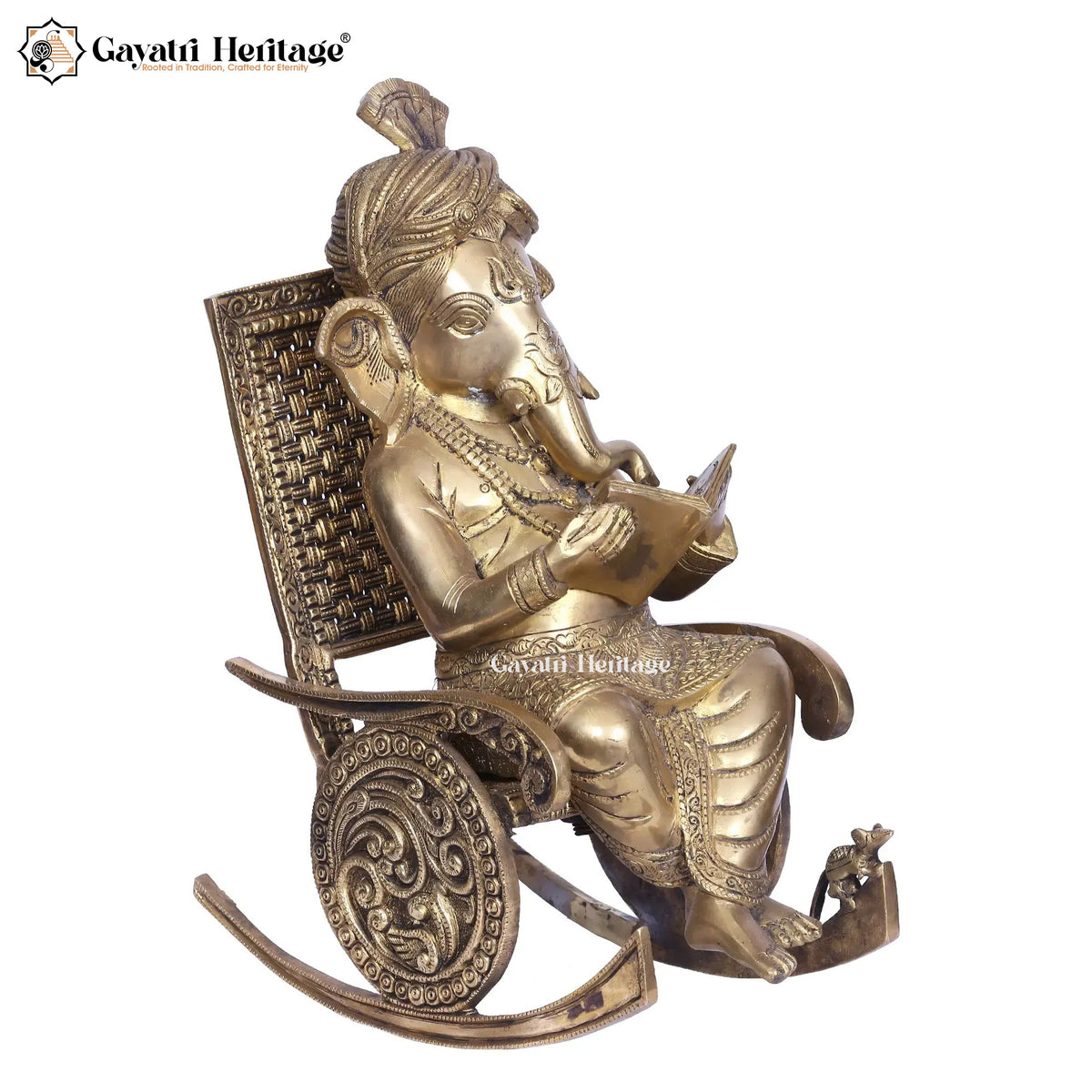 Brass Ganapati on Chair Reading Book – Intellectual Decor Idol | Gayatri Heritage