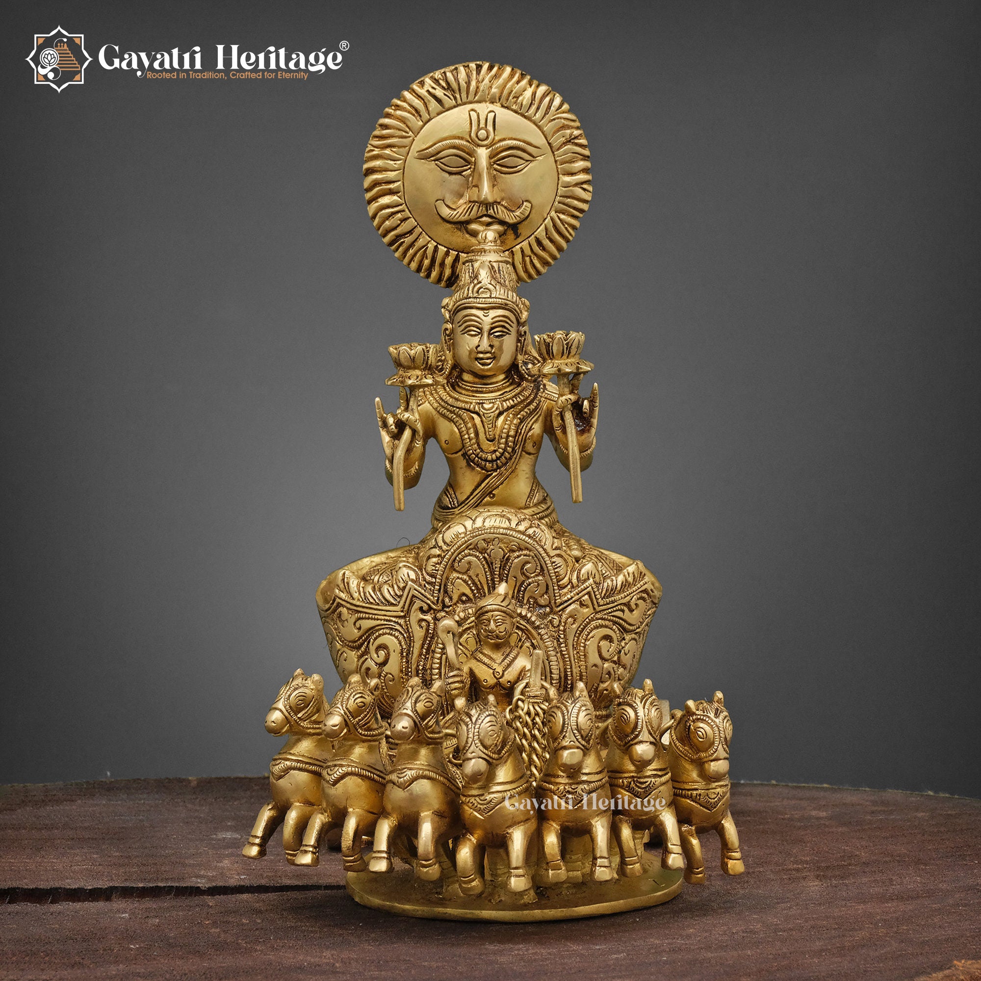 Brass Surya Rath – Divine Sun Chariot Sculpture – Gayatri Heritage