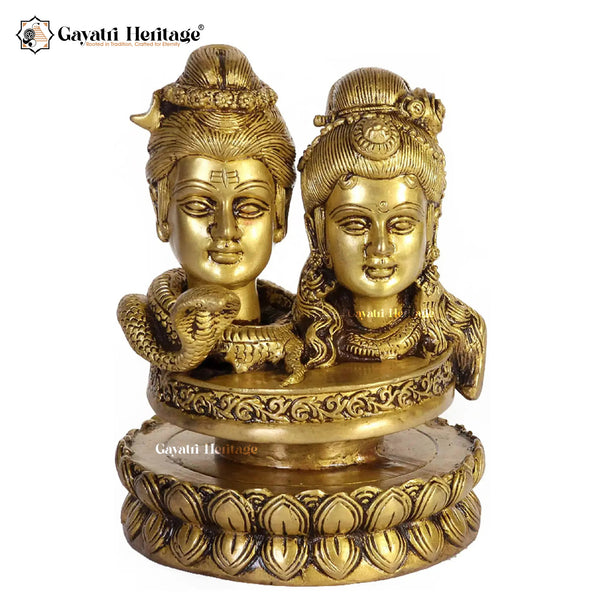 Brass Shiva Parvati Head Statue – Timeless Sacred Décor | Gayatri Heritage