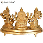Brass Ganesh Laxmi Saraswati – Divine Trio Idol Set | Gayatri Heritage