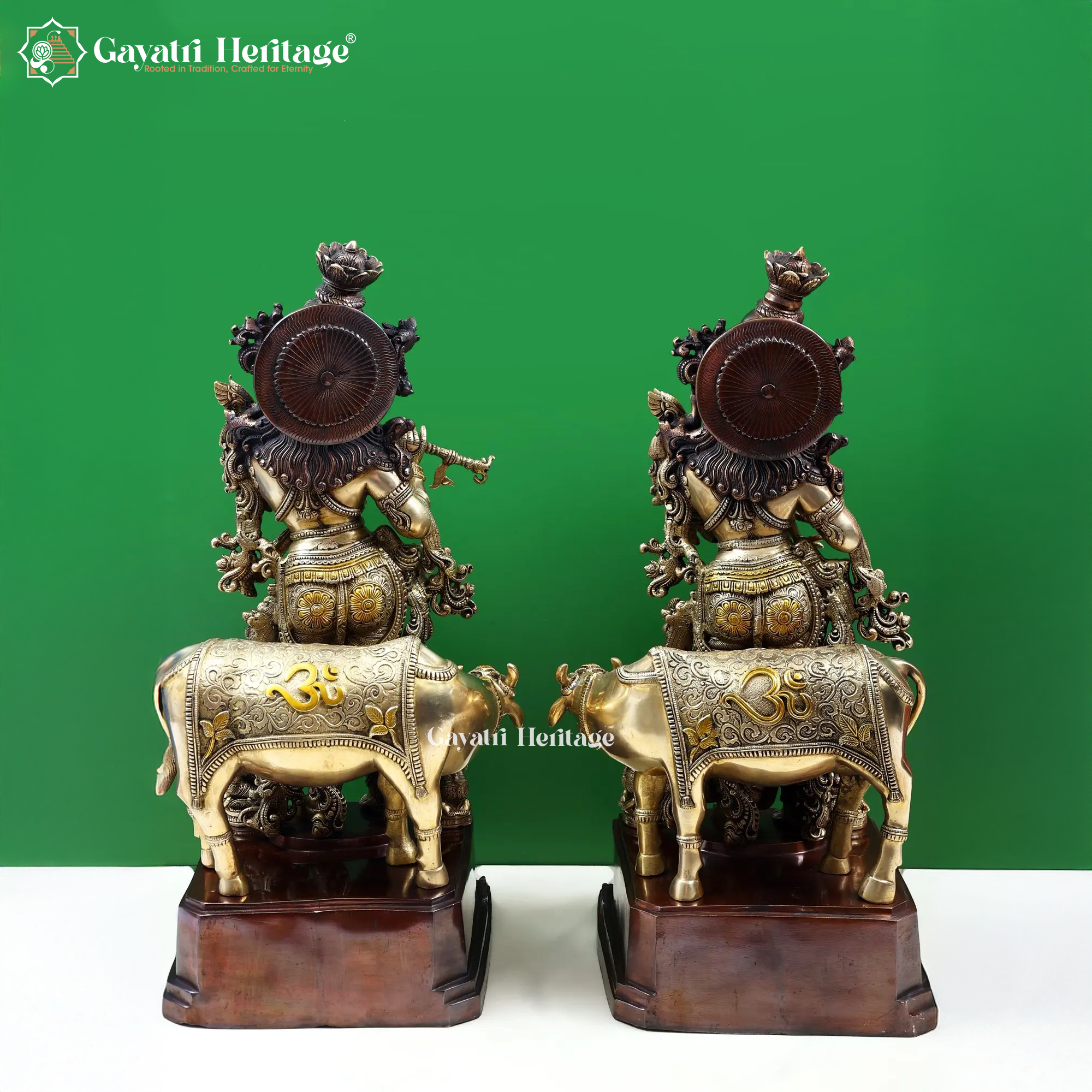 Brass Radha Krishna Pair with Cow – Divine Love & Peace Idol