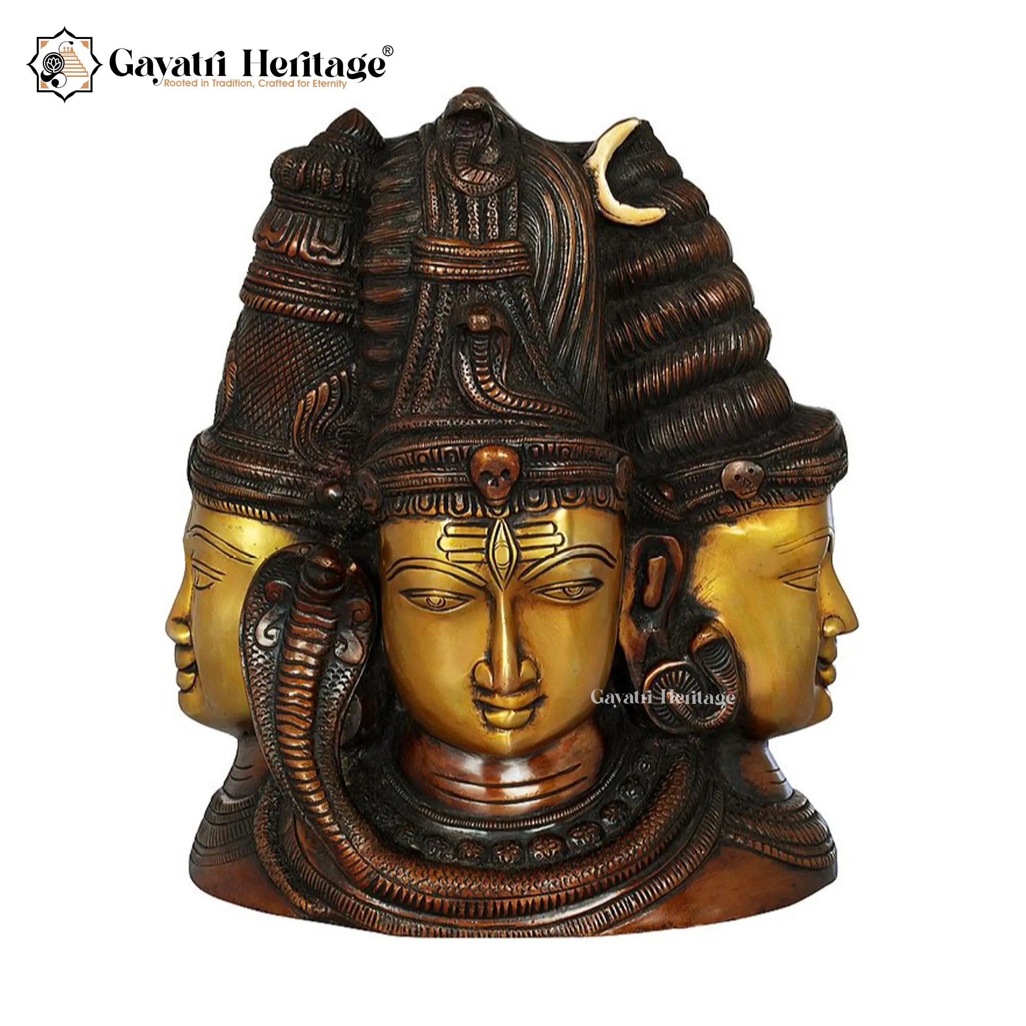 Brass Shiv Head with Parvati – Sacred Wall Art Decor | Gayatri Heritage