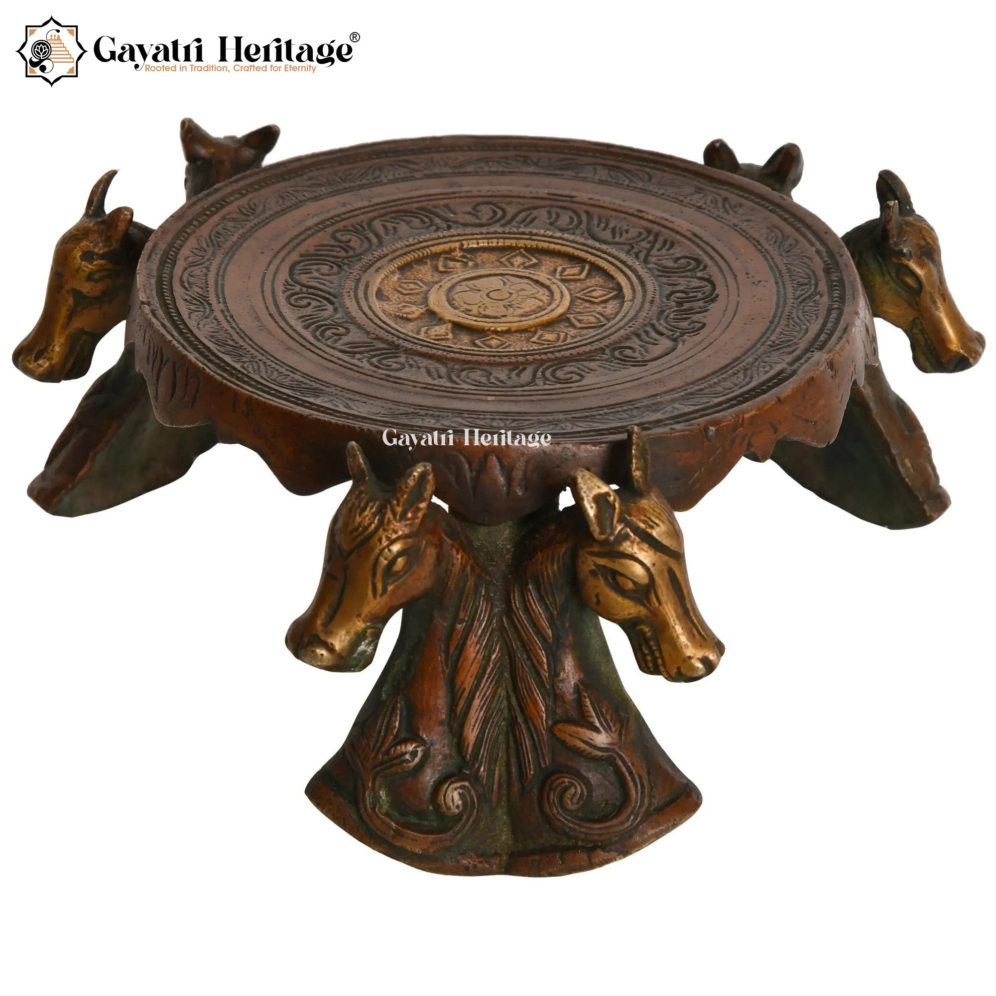 Brass Chowki with Horse Pillar – Royal Decor Stand | Gayatri Heritage