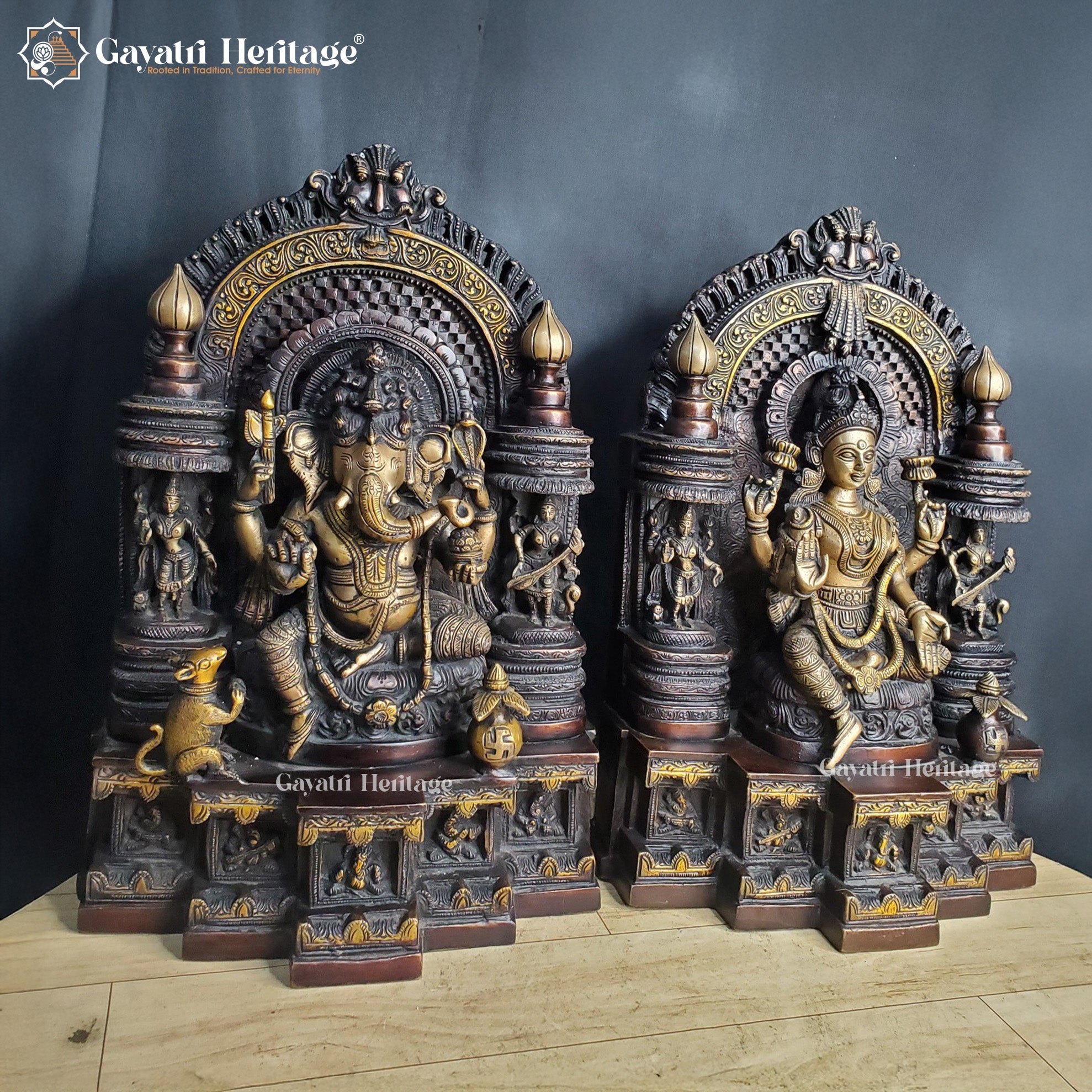 Brass Ganesh Lakshmi with Frame – Divine Wall Decor | Gayatri Heritage