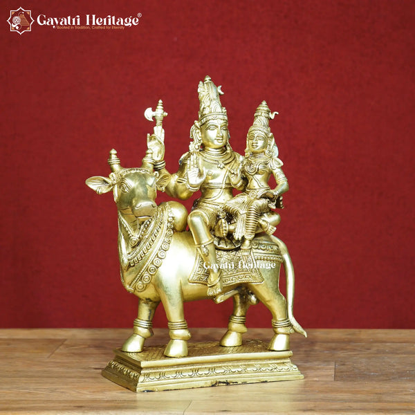 Brass Shiv Parvati with Nandi – Devotional Brass Idol | Gayatri Heritage
