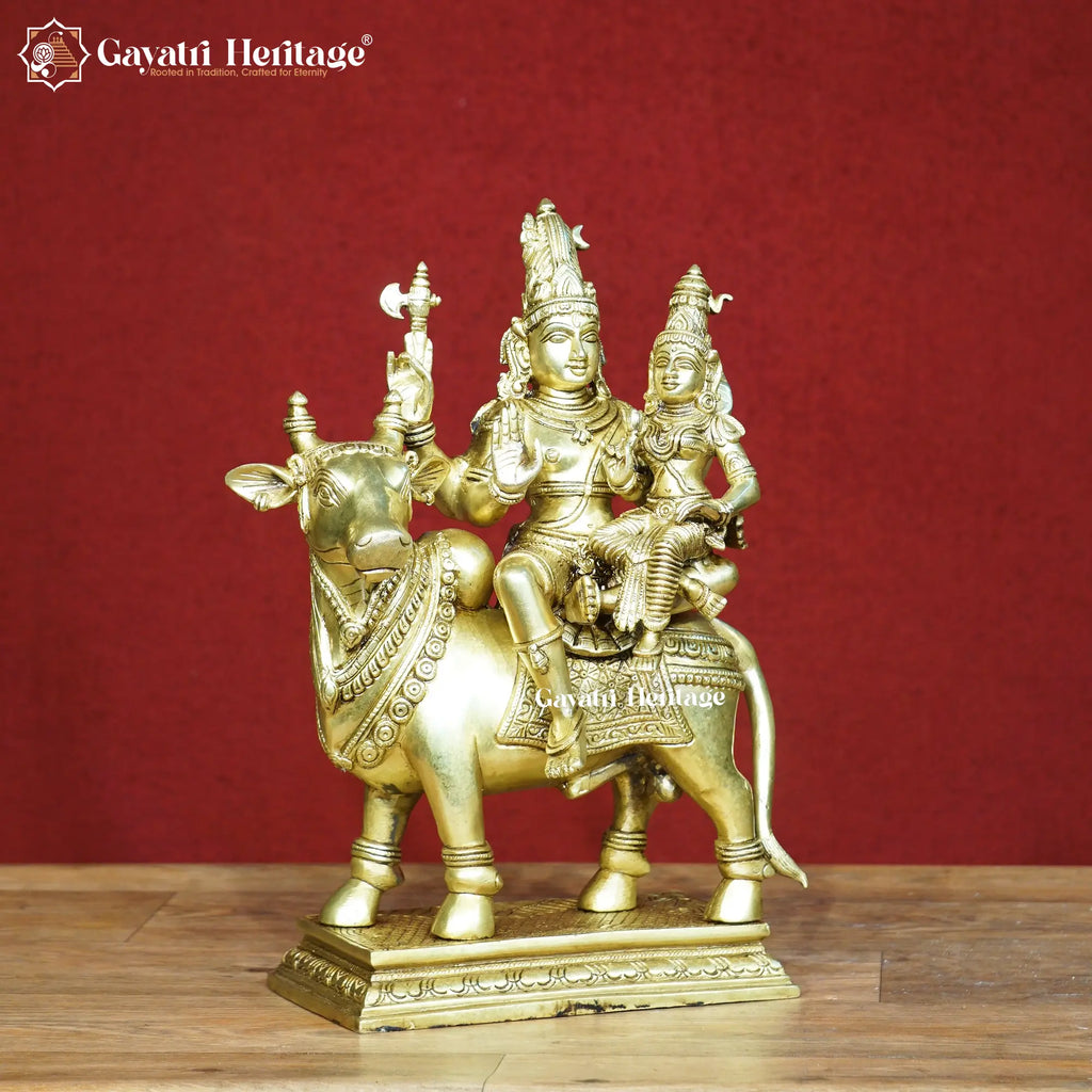 Brass Shiv Parvati with Nandi – Devotional Brass Idol | Gayatri Heritage