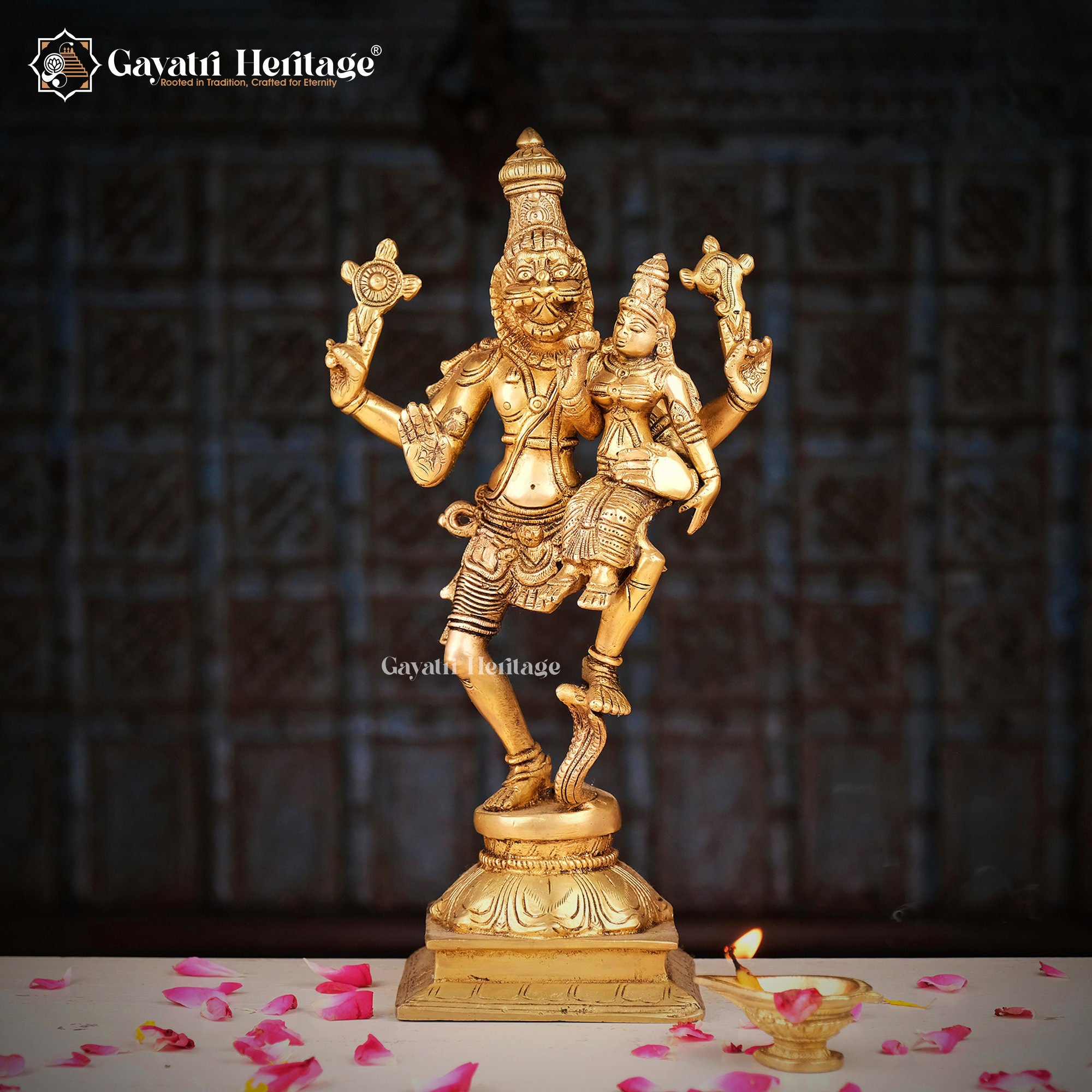 Brass Narasimha Statue with Lakshmi – Divine Protector | Gayatri Heritage