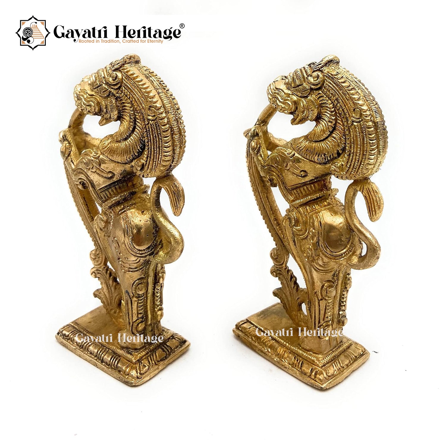 Brass Yali Statue (Pair) – Majestic Mythological Guardians | Gayatri Heritage