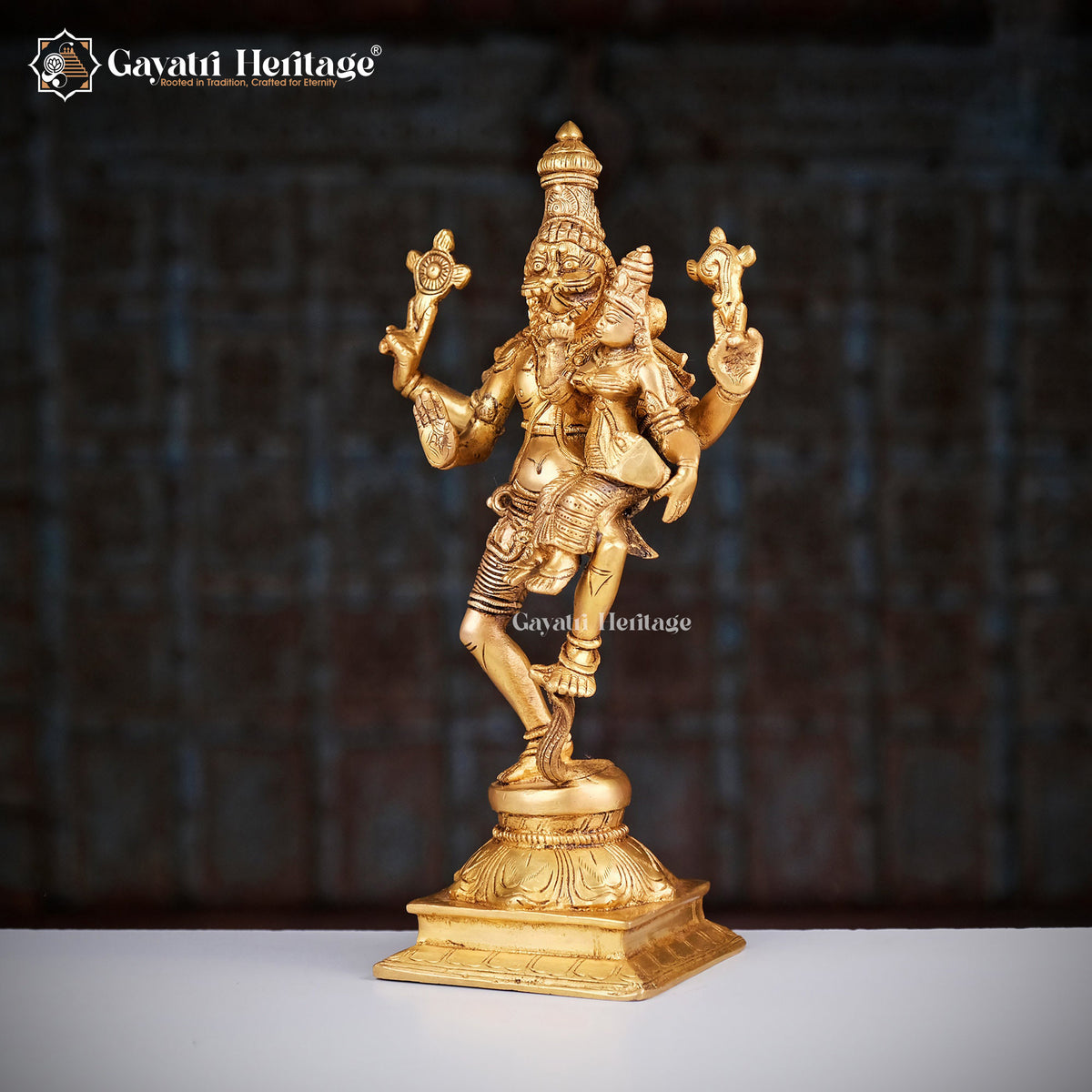 Brass Narasimha Statue with Lakshmi – Divine Protector | Gayatri Heritage