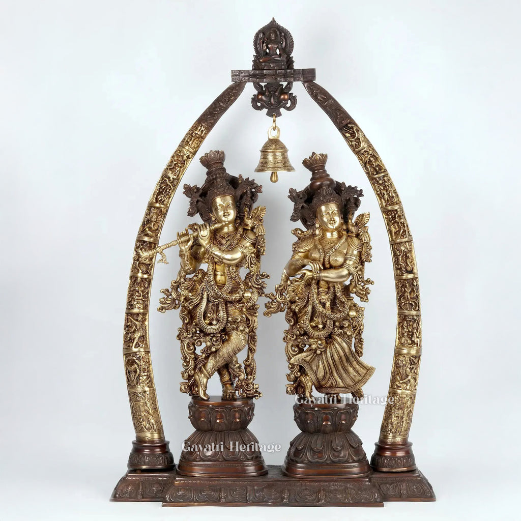 Brass Radha Krishna with Arch – Divine Love Idol | Gayatri Heritage