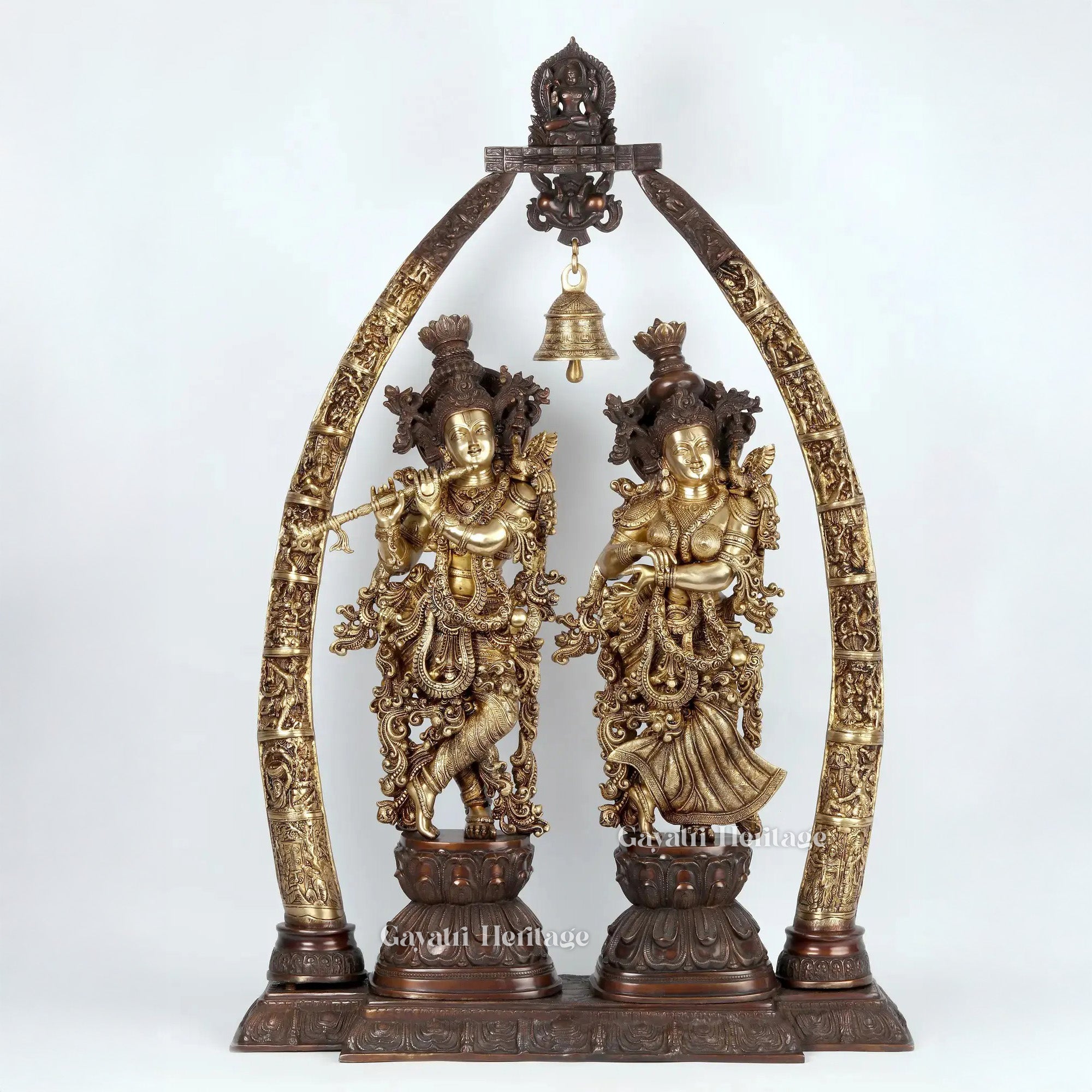 Brass Radha Krishna with Arch – Divine Love Idol | Gayatri Heritage