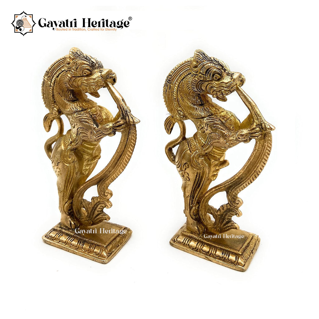 Brass Yali Statue (Pair) – Majestic Mythological Guardians | Gayatri Heritage