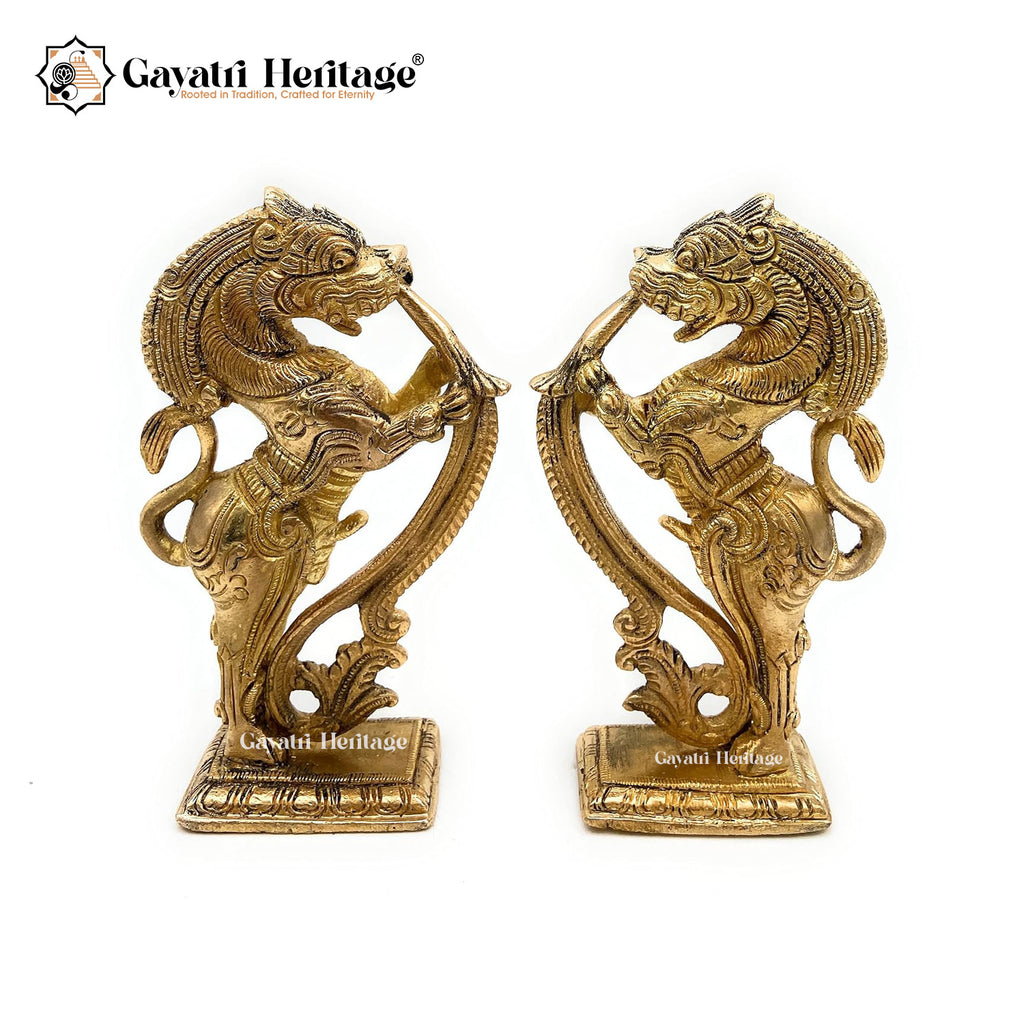 Brass Yali Statue (Pair) – Majestic Mythological Guardians | Gayatri Heritage
