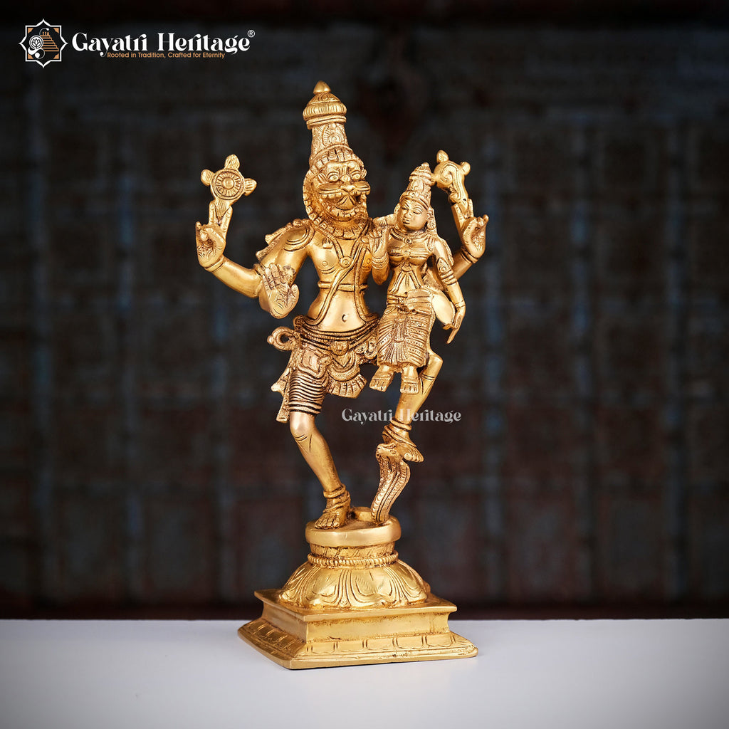Brass Narasimha Statue with Lakshmi – Divine Protector | Gayatri Heritage