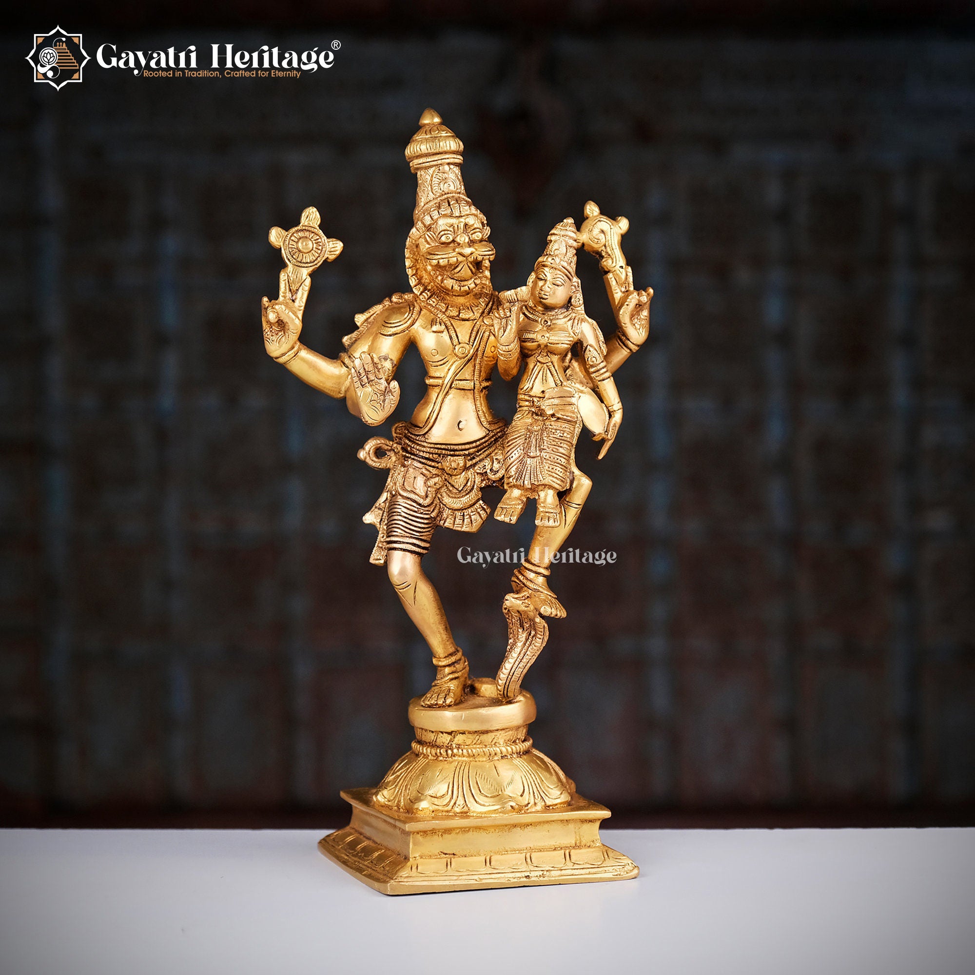 Brass Narasimha Statue with Lakshmi – Divine Protector | Gayatri Heritage