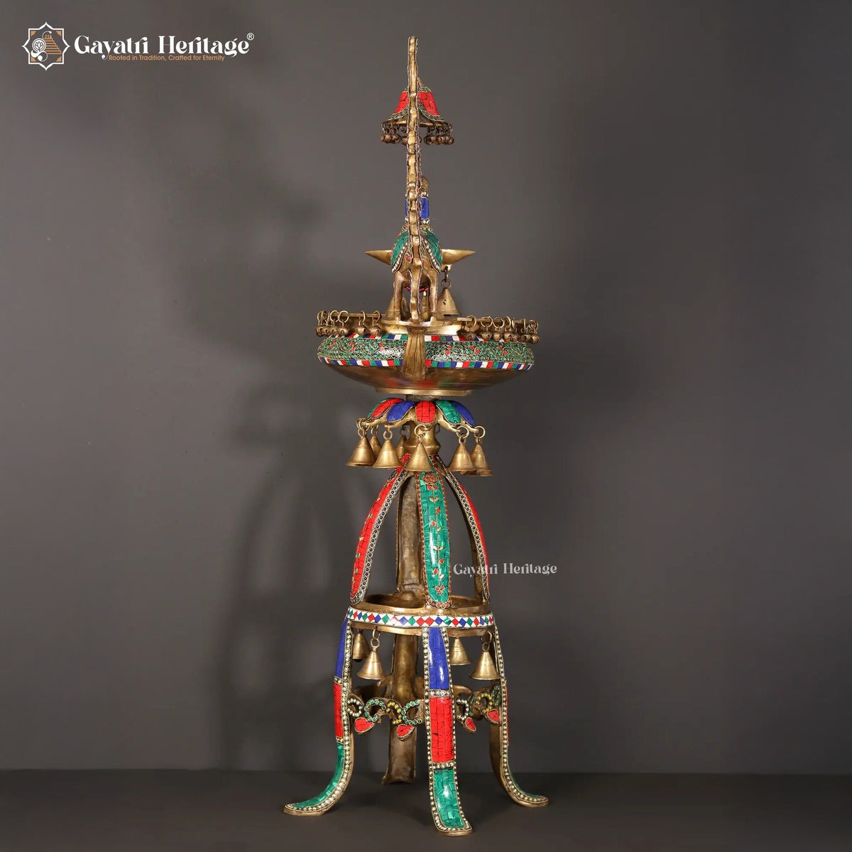 Brass Urli Stand with Parrot – Exquisite Stone Work | Gayatri Heritage