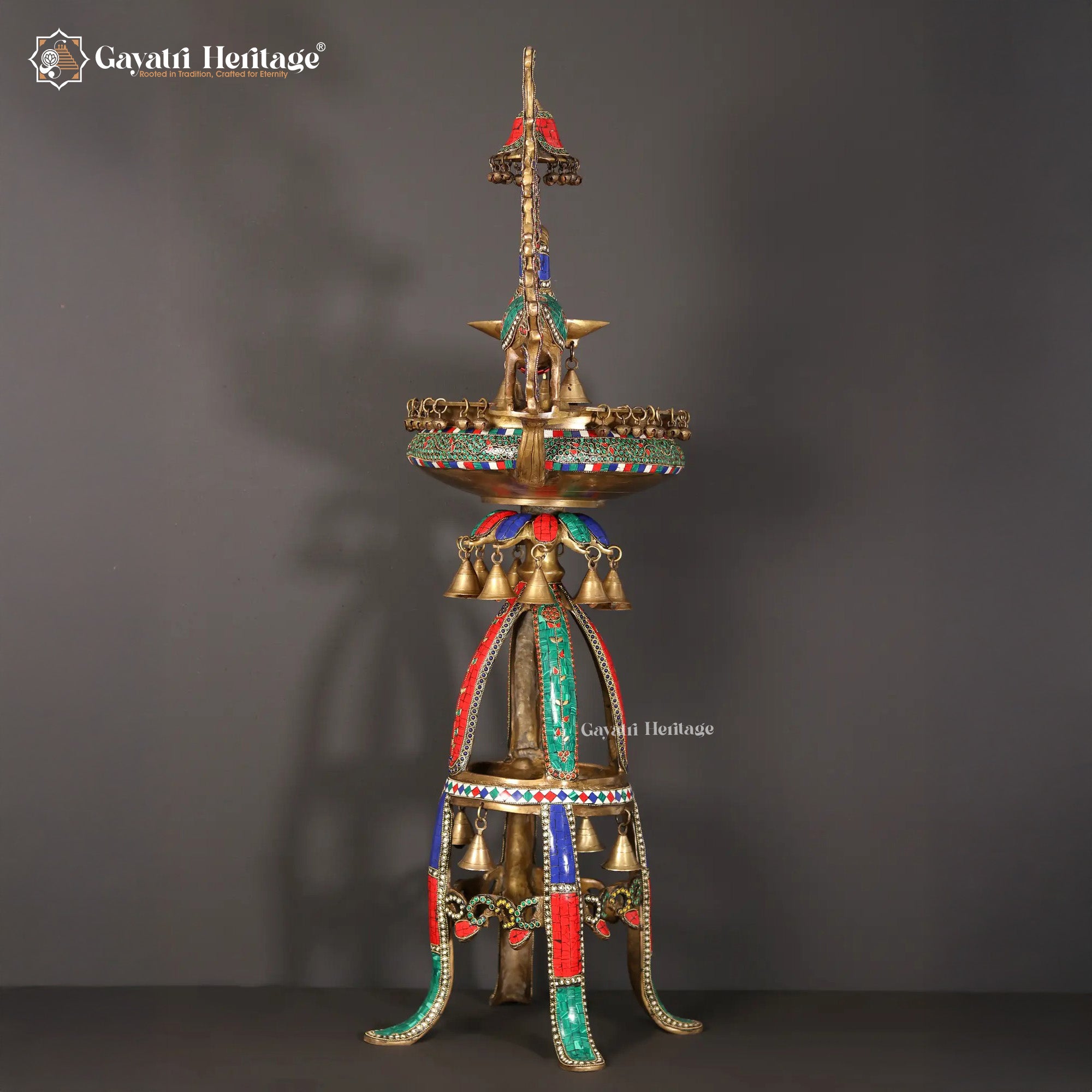 Brass Urli Stand with Parrot – Exquisite Stone Work | Gayatri Heritage