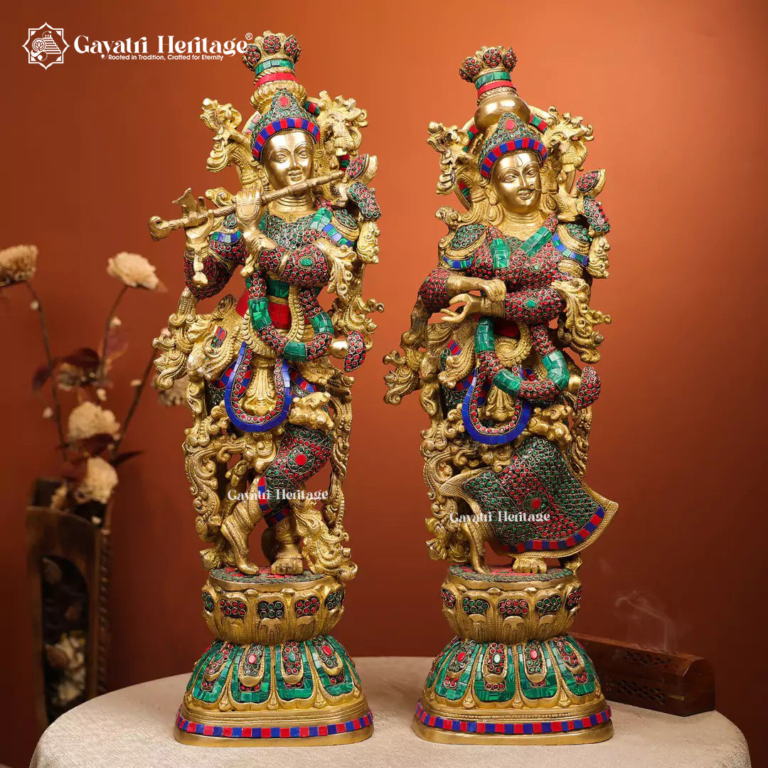 Brass Radha Krishna Idols – Divine Couple Statue Décor | Gayatri Heritage