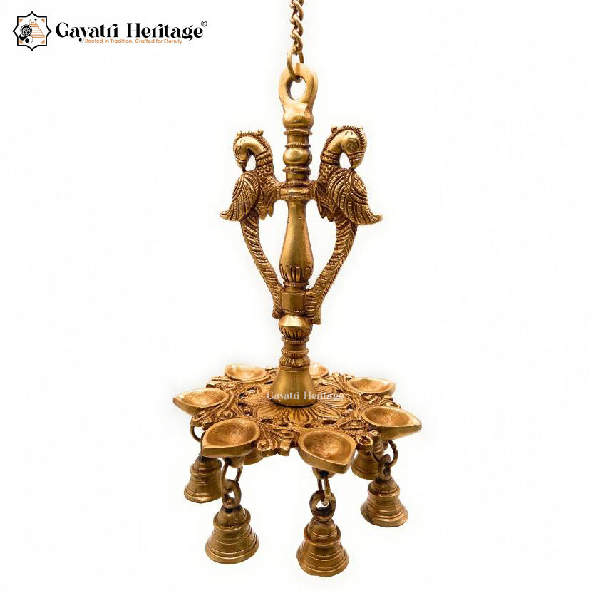 Brass 8-Wick Diya – Mayur Design Traditional Lamp | Gayatri Heritage