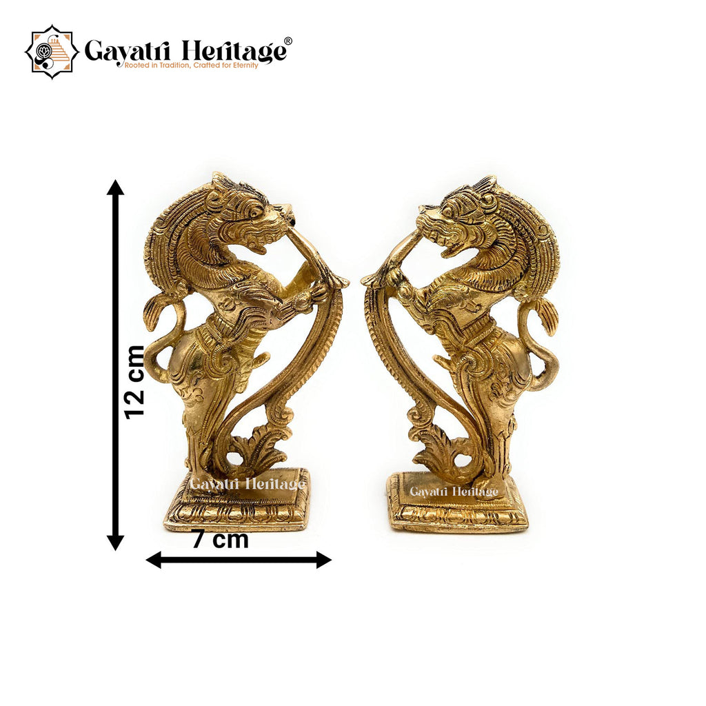 Brass Yali Statue (Pair) – Majestic Mythological Guardians | Gayatri Heritage