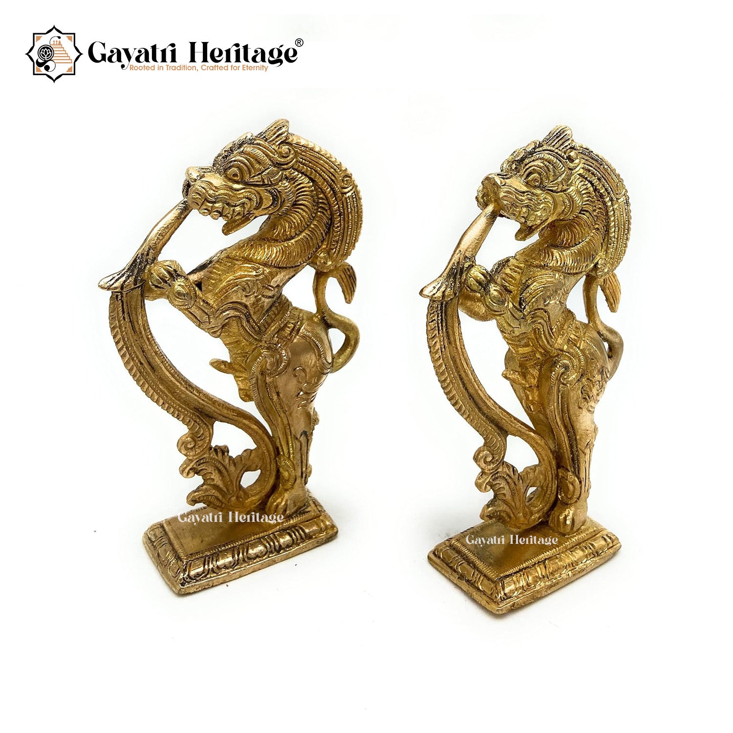 Brass Yali Statue (Pair) – Majestic Mythological Guardians | Gayatri Heritage