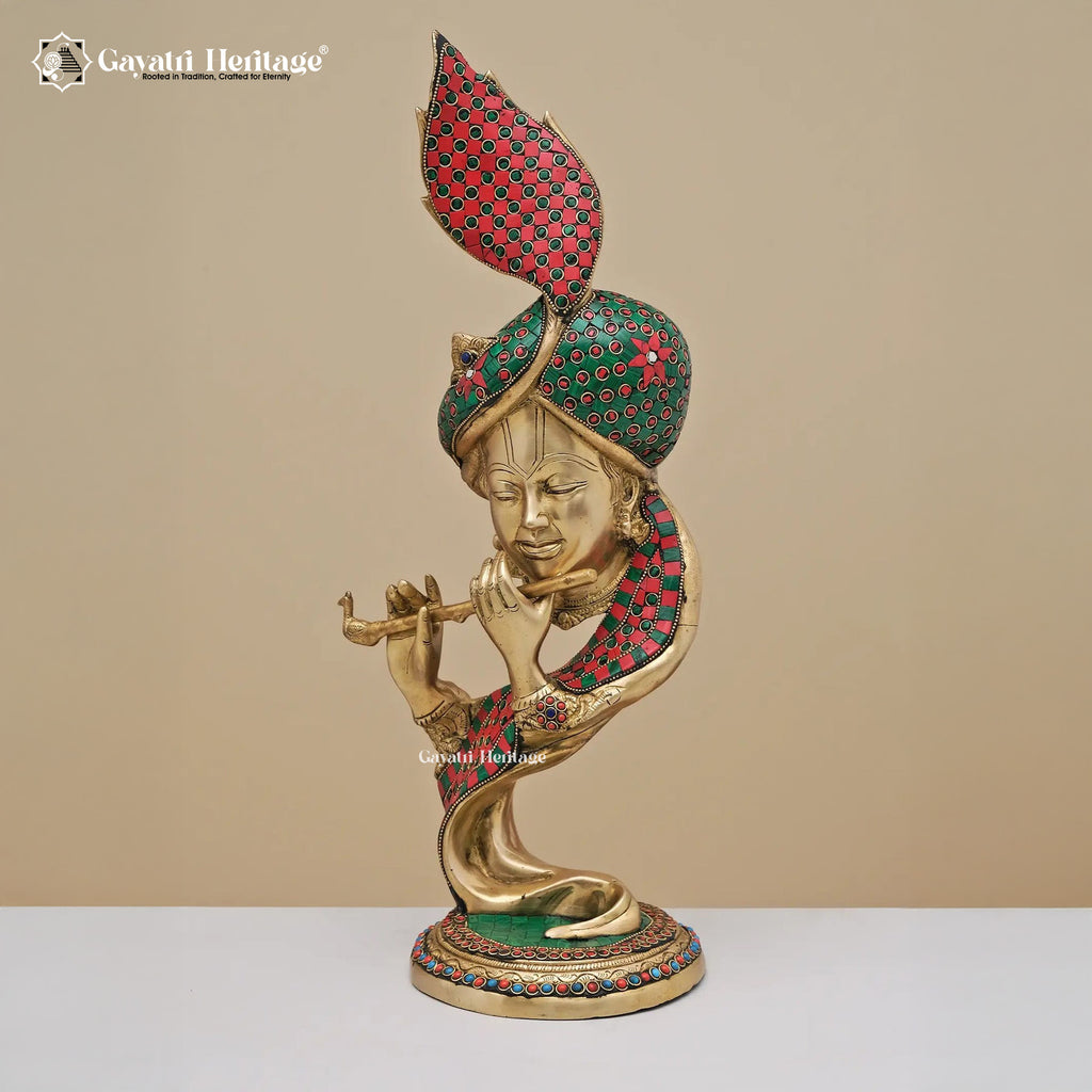 Brass Krishna Playing with Flute – Divine Melody in Brass | Gayatri Heritage