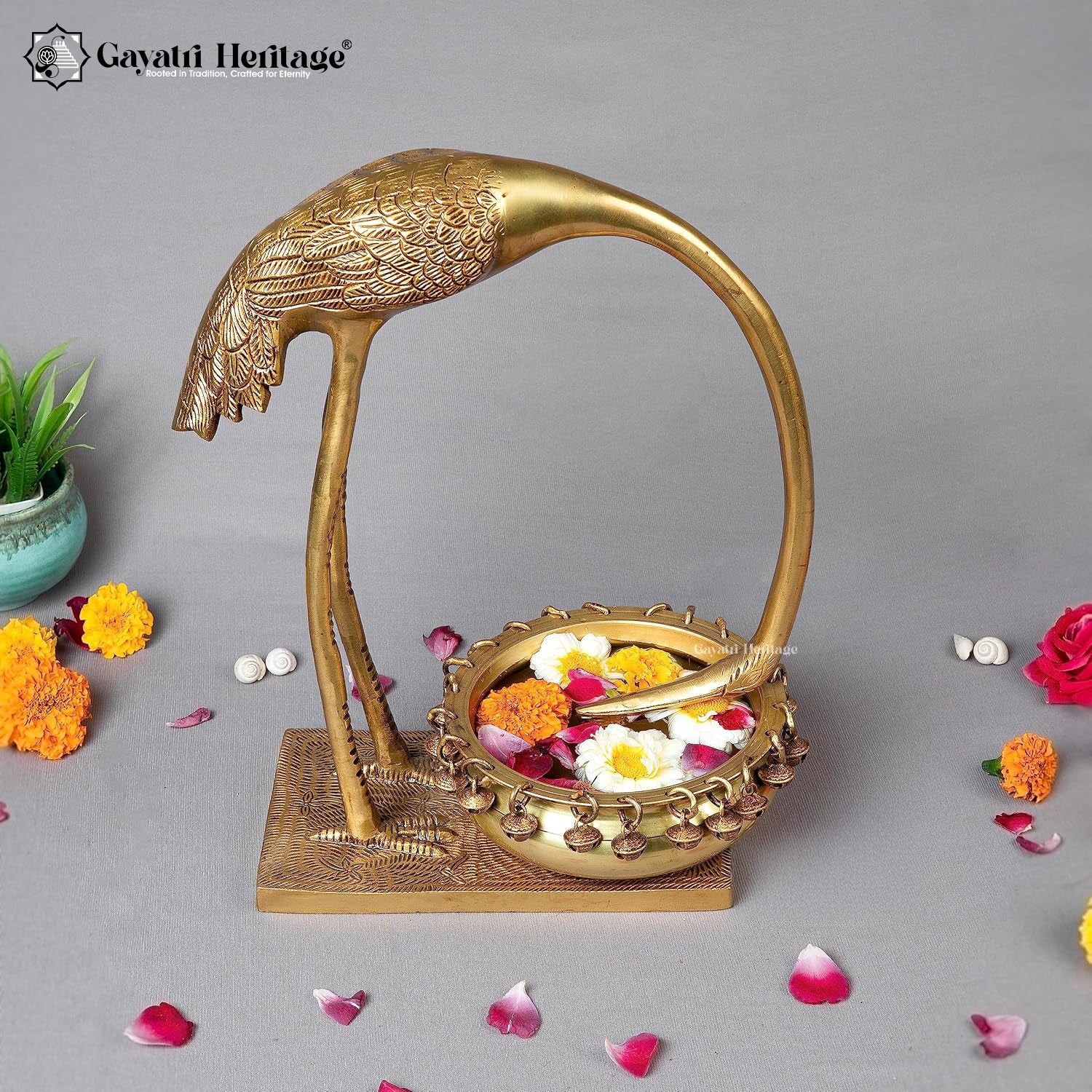 Brass Swan with Urli – Elegant Décor Bowl | Gayatri Heritage