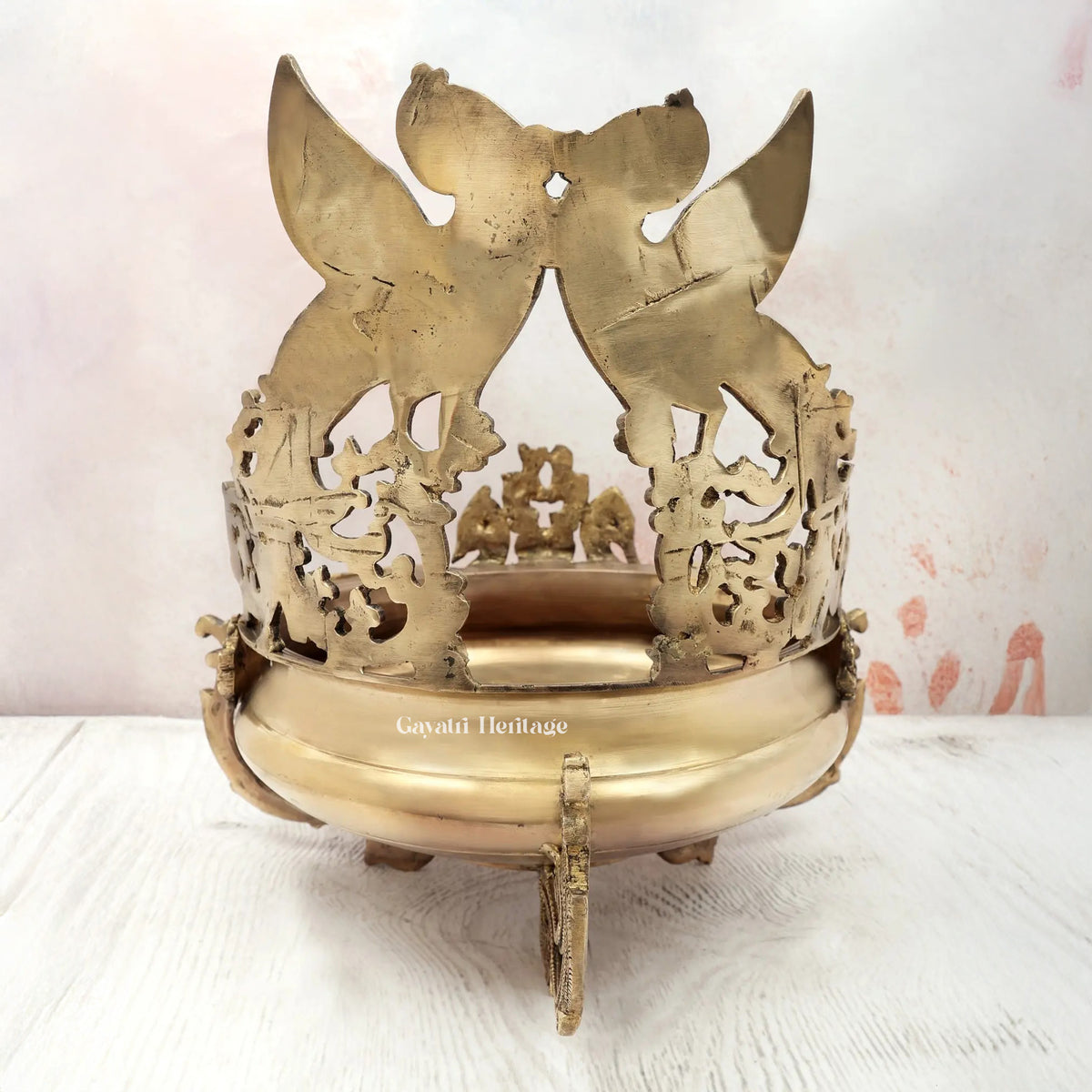 Brass Double Side Peacock Urli – Traditional Decor | Gayatri Heritage