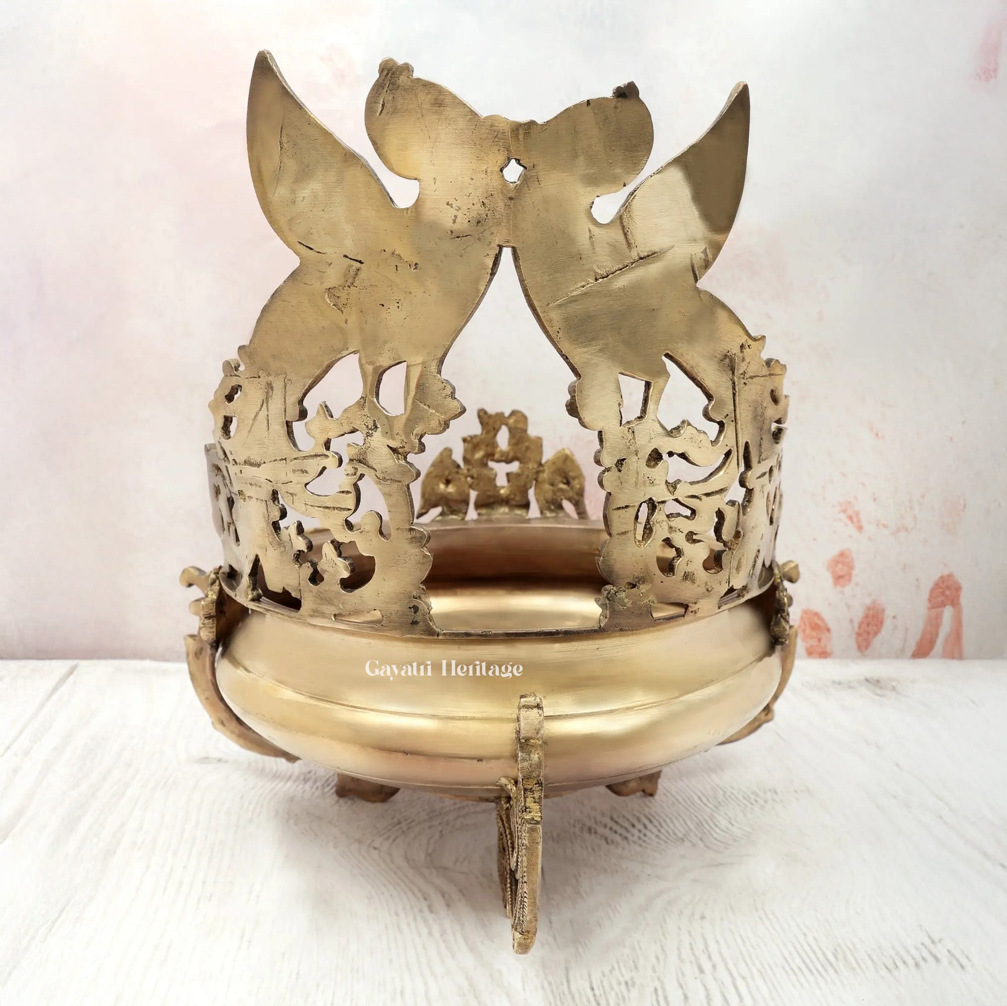Brass Double Side Peacock Urli – Traditional Decor | Gayatri Heritage