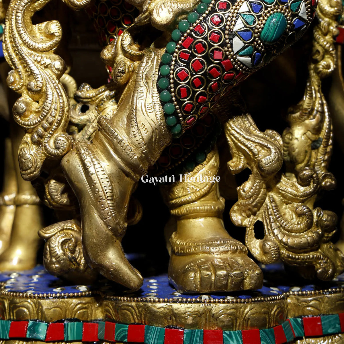 Brass Krishna Statue with Cow – Elegant Stone-Work Sculpture | Gayatri Heritage