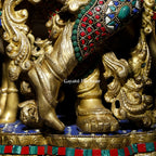 Brass Krishna Statue with Cow – Elegant Stone-Work Sculpture | Gayatri Heritage
